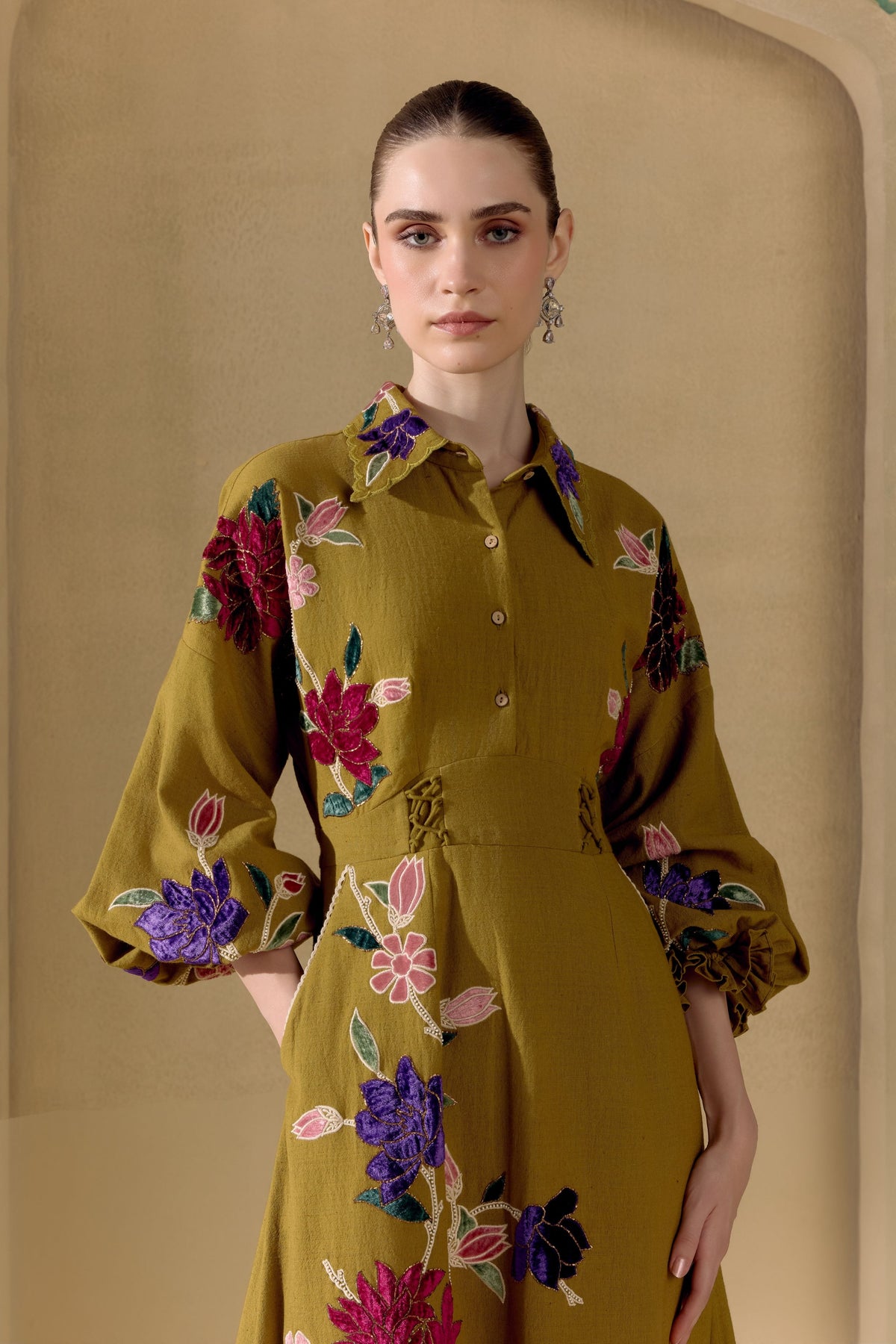 Olive Botanica Midi Dress