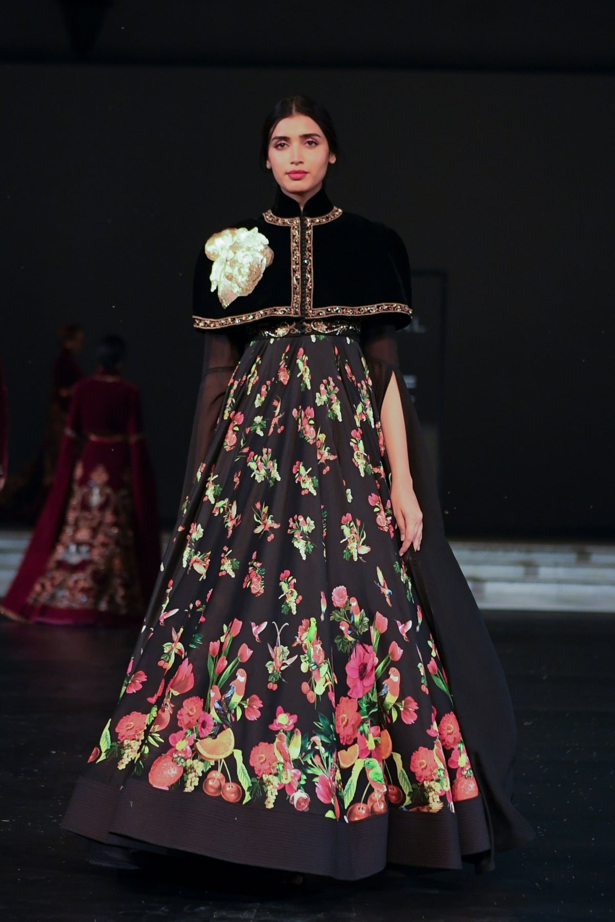 Velvet Cape With Chanderi Anarkali