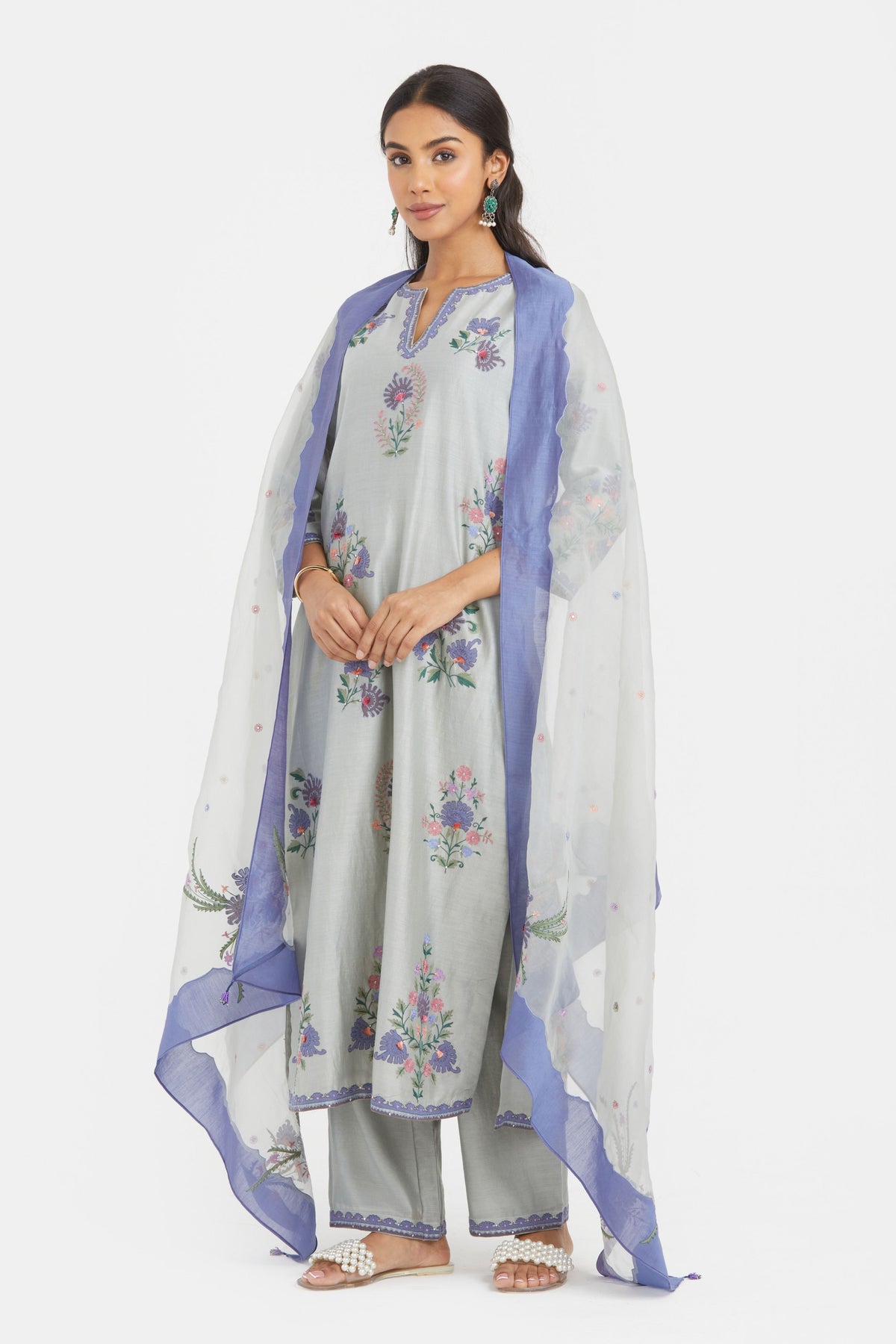 Silk Bluish Grey Kurta Set