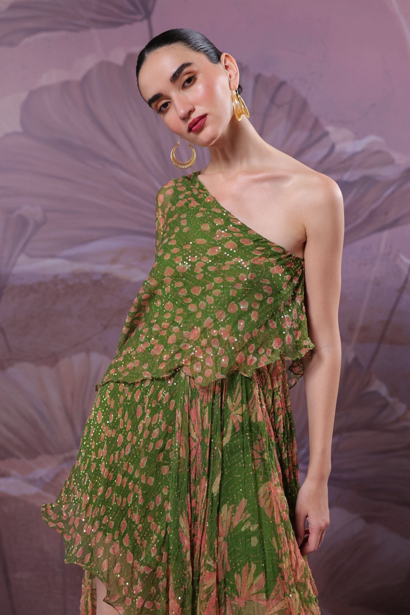 Pallavi Jaipur - Avocado Green Marble Palace Dress L Pallavi Jaipur - Avocado Green Marble Palace Dress L