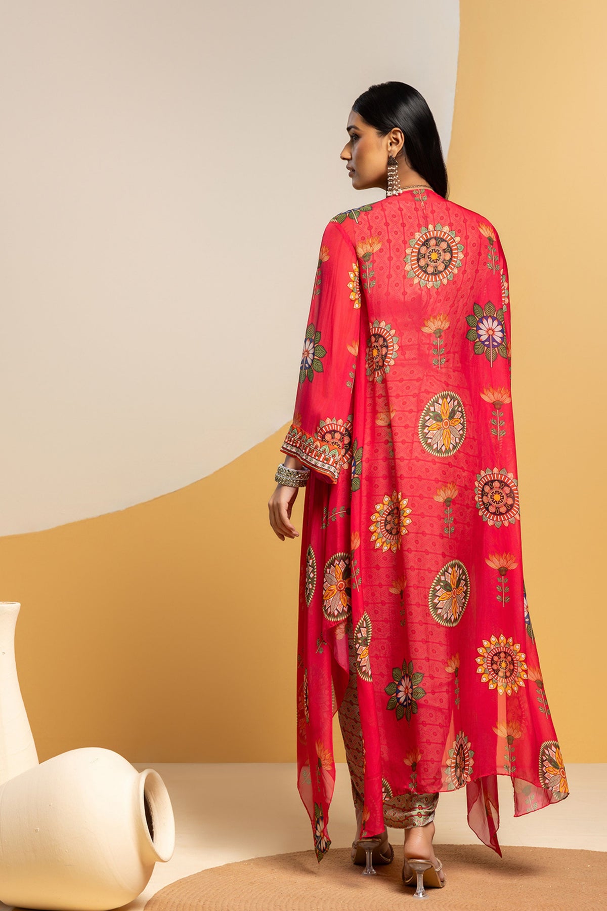 Multicolor Embellished Jacket Set