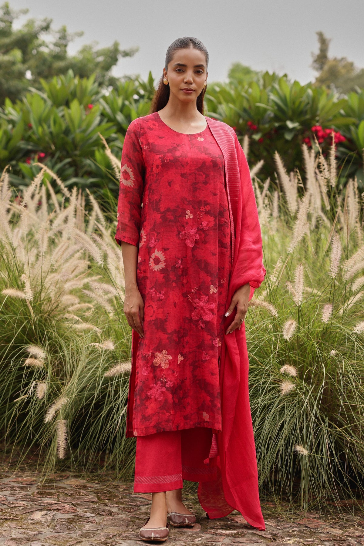 Rosewood Bloom Embroidered Kurta Set