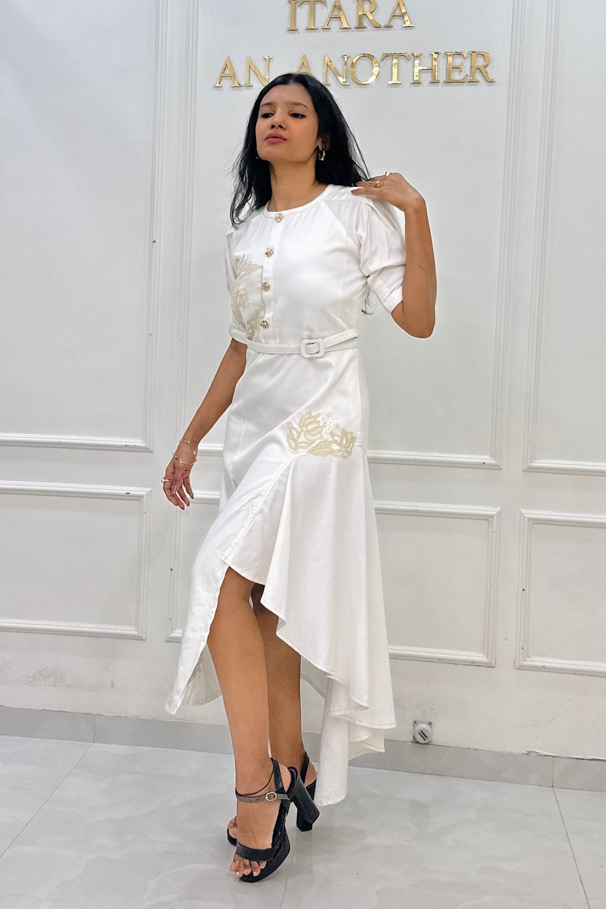 Applique Embroidered Midi Dress