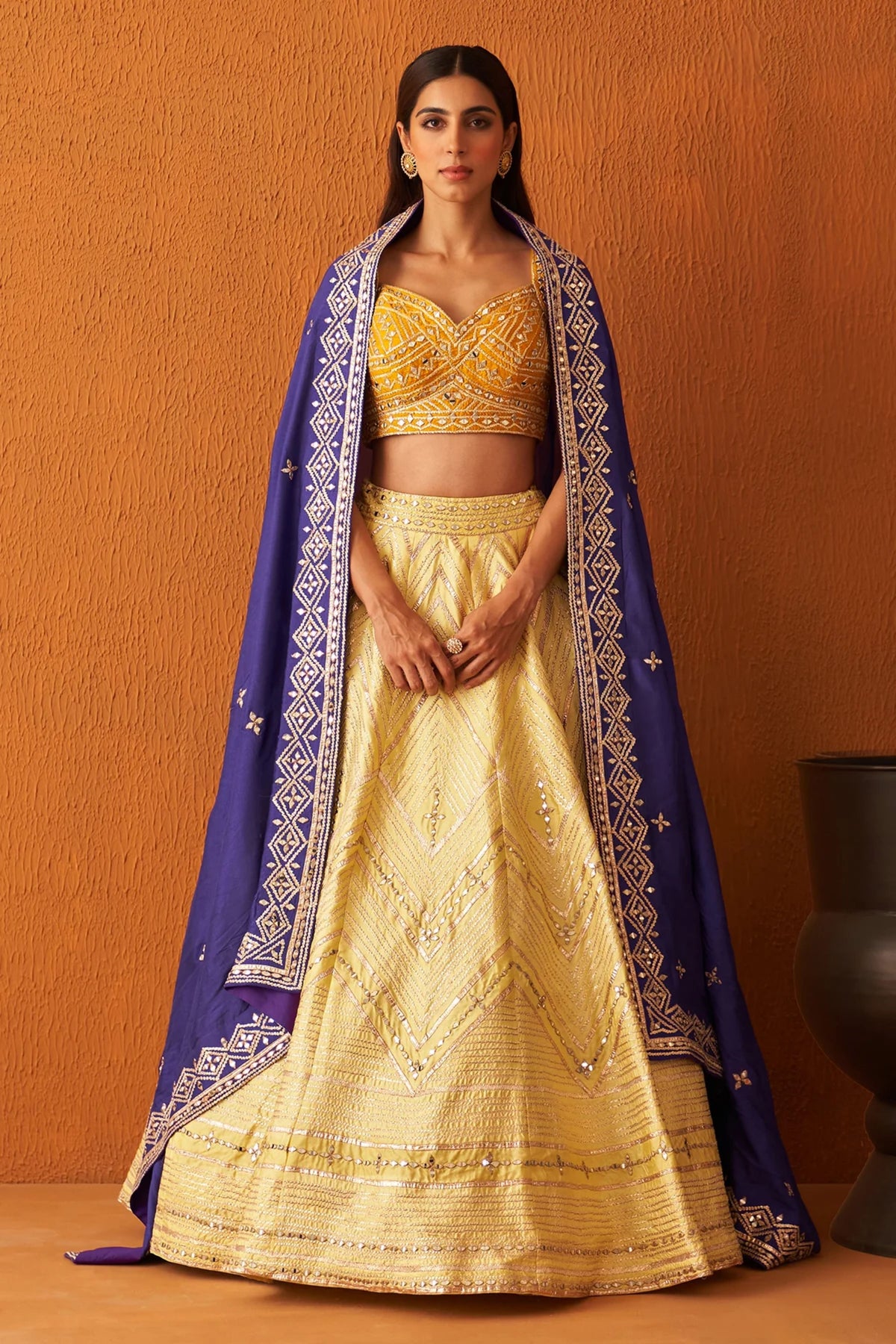 Yellow Raw Silk Lehenga Set