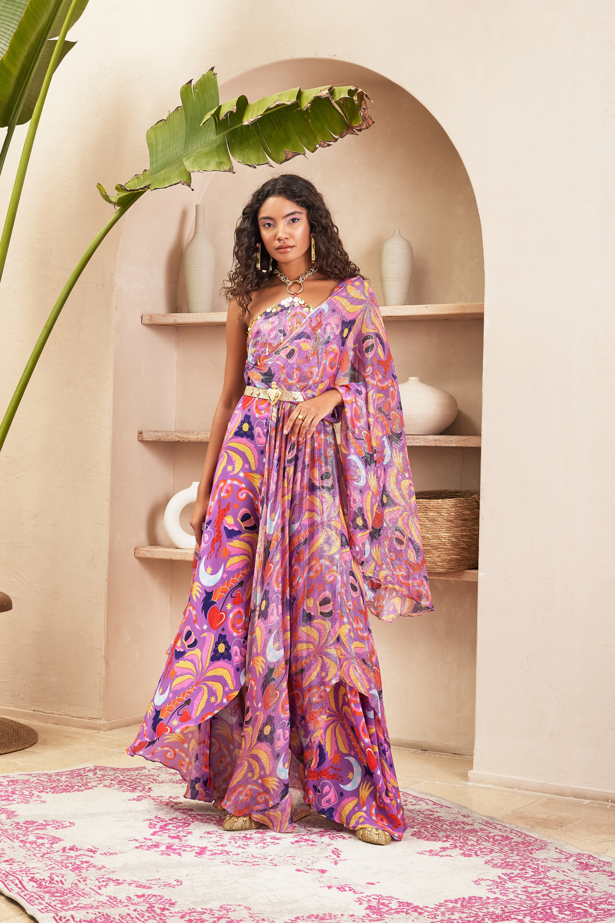 Abigail Lilac Sari Draped Jumpsuit
