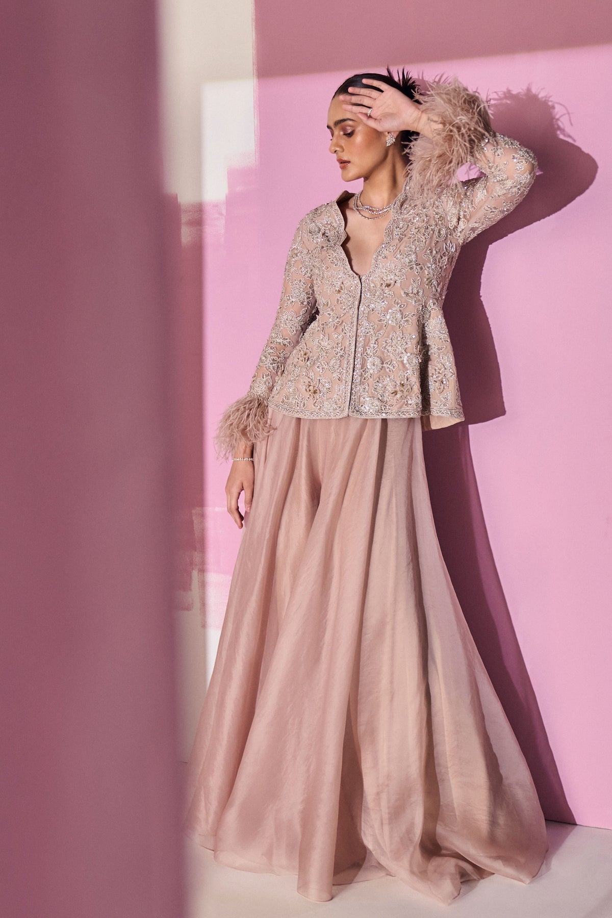 Elnaz Dark Champagne Sharara Set