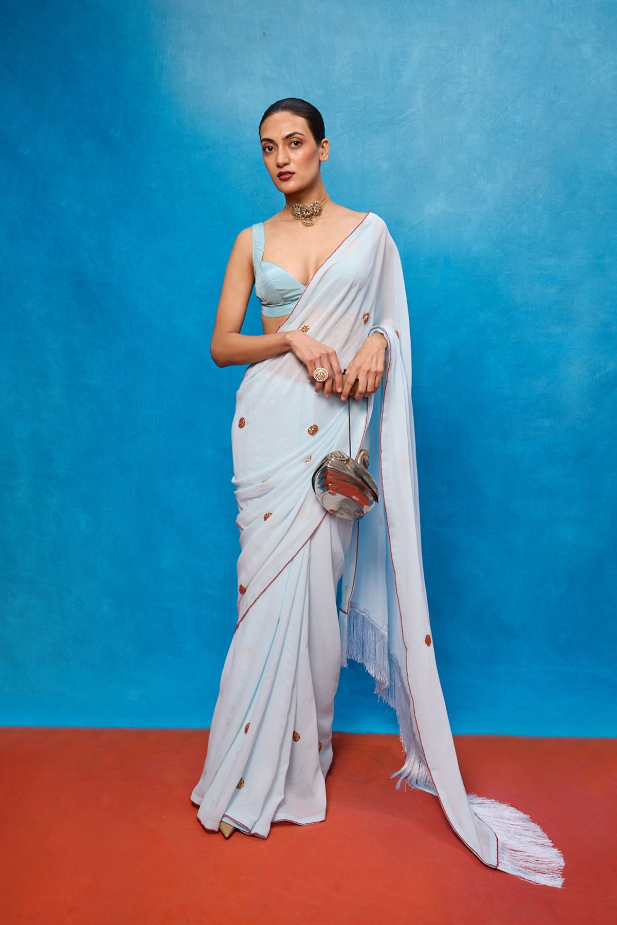 Handwoven Ice Blue Georgette Saree