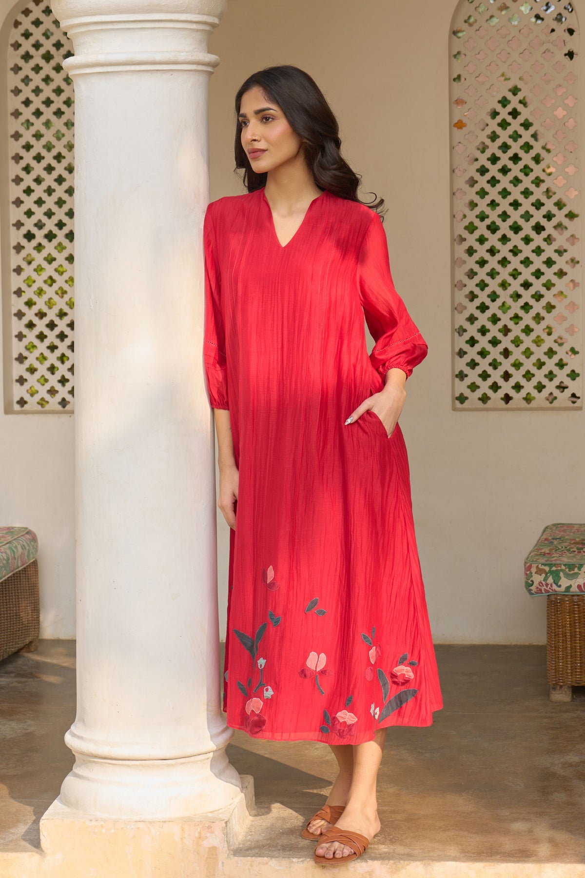 Cherry Red Pintuck Dress