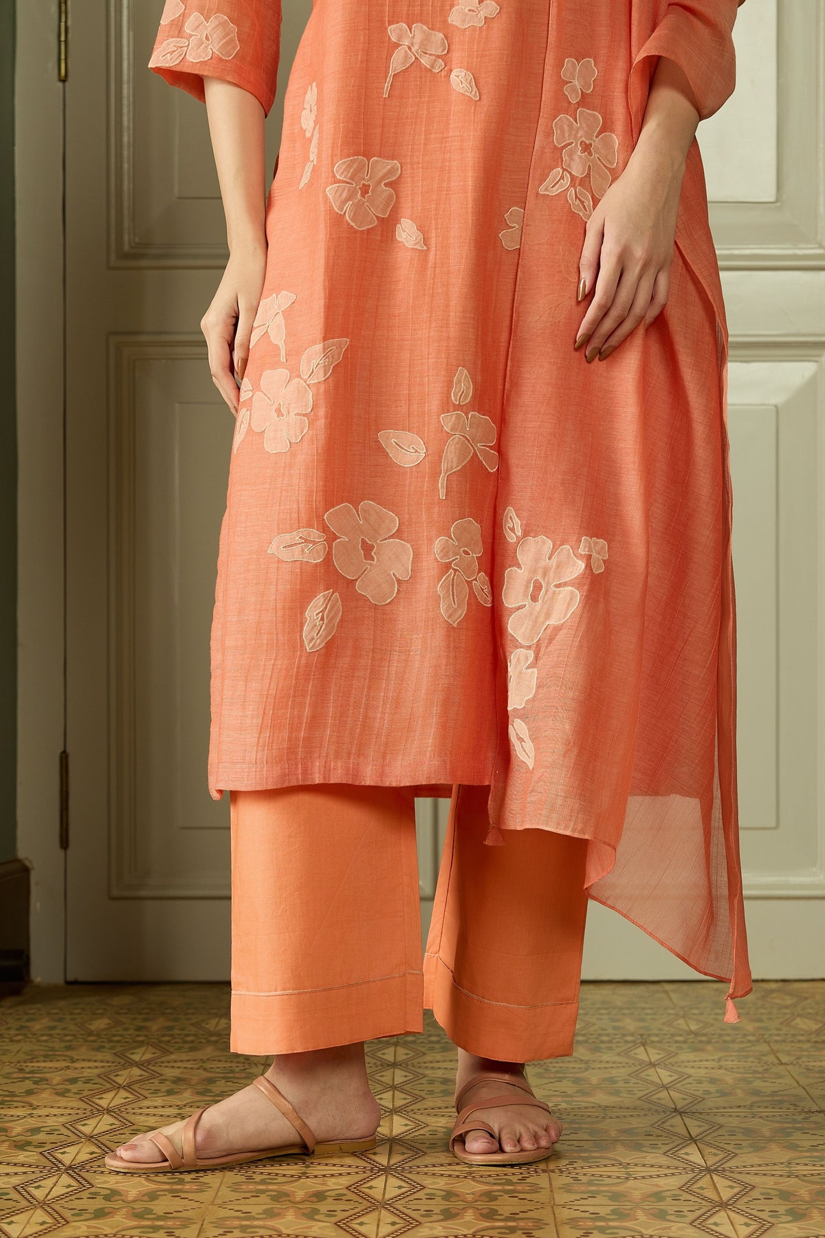 Tangerine Applique Kurta Set
