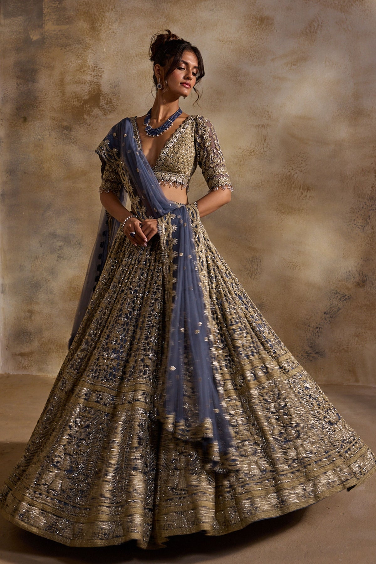 Blue Grey Lehenga Set