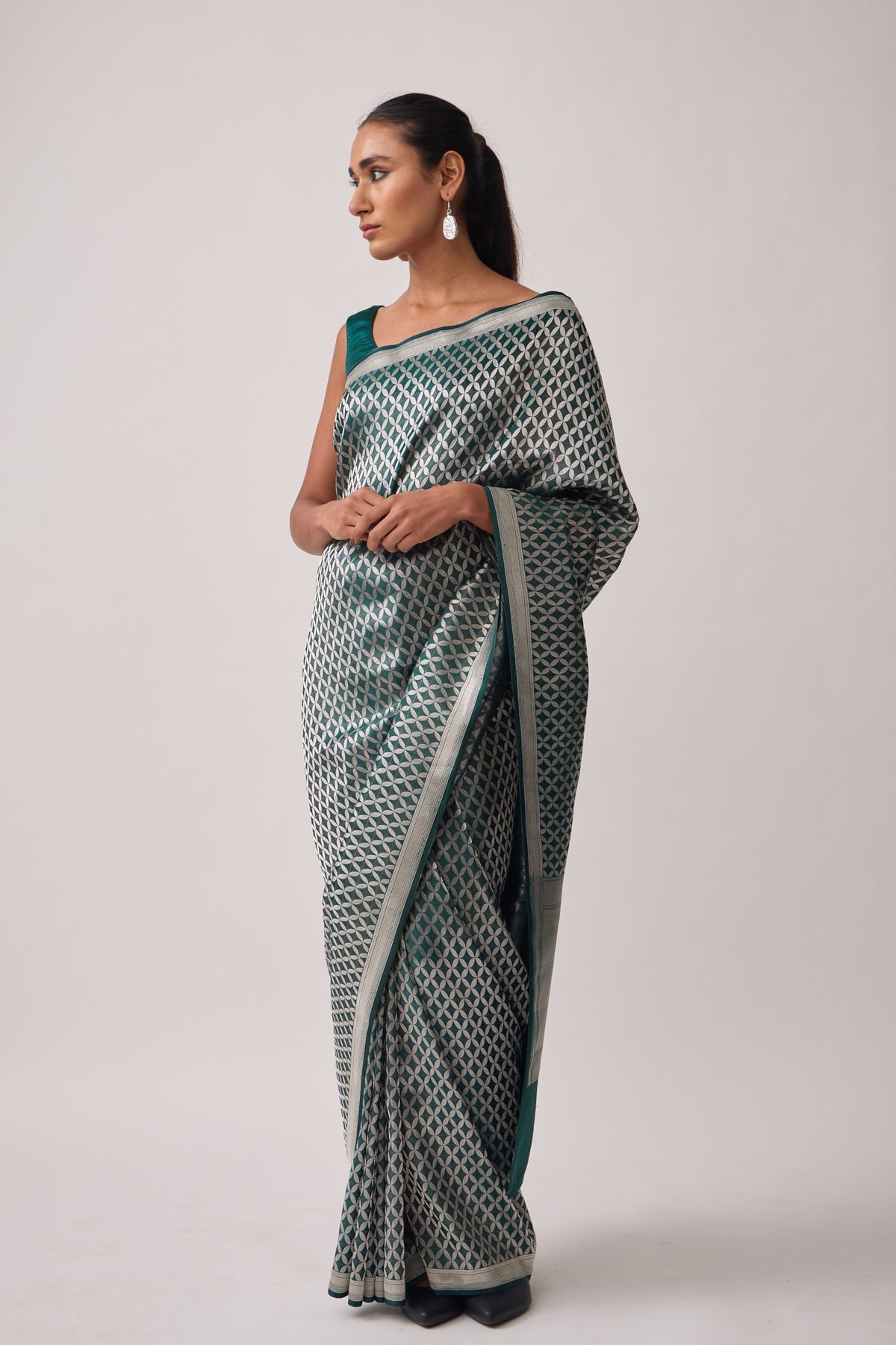 Green Mashru Satin Saree