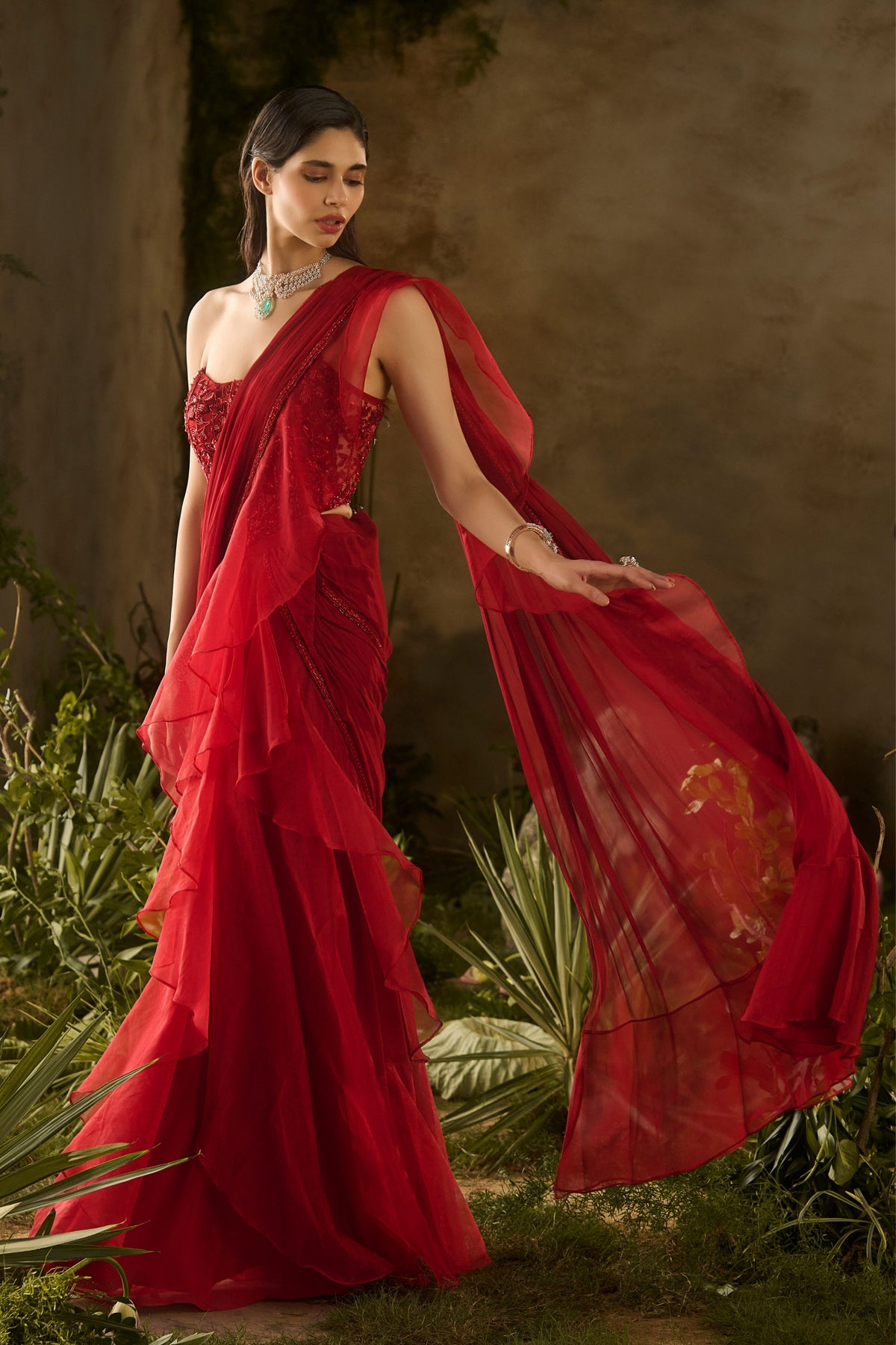 Scarlet Pre-Draped Saree Set