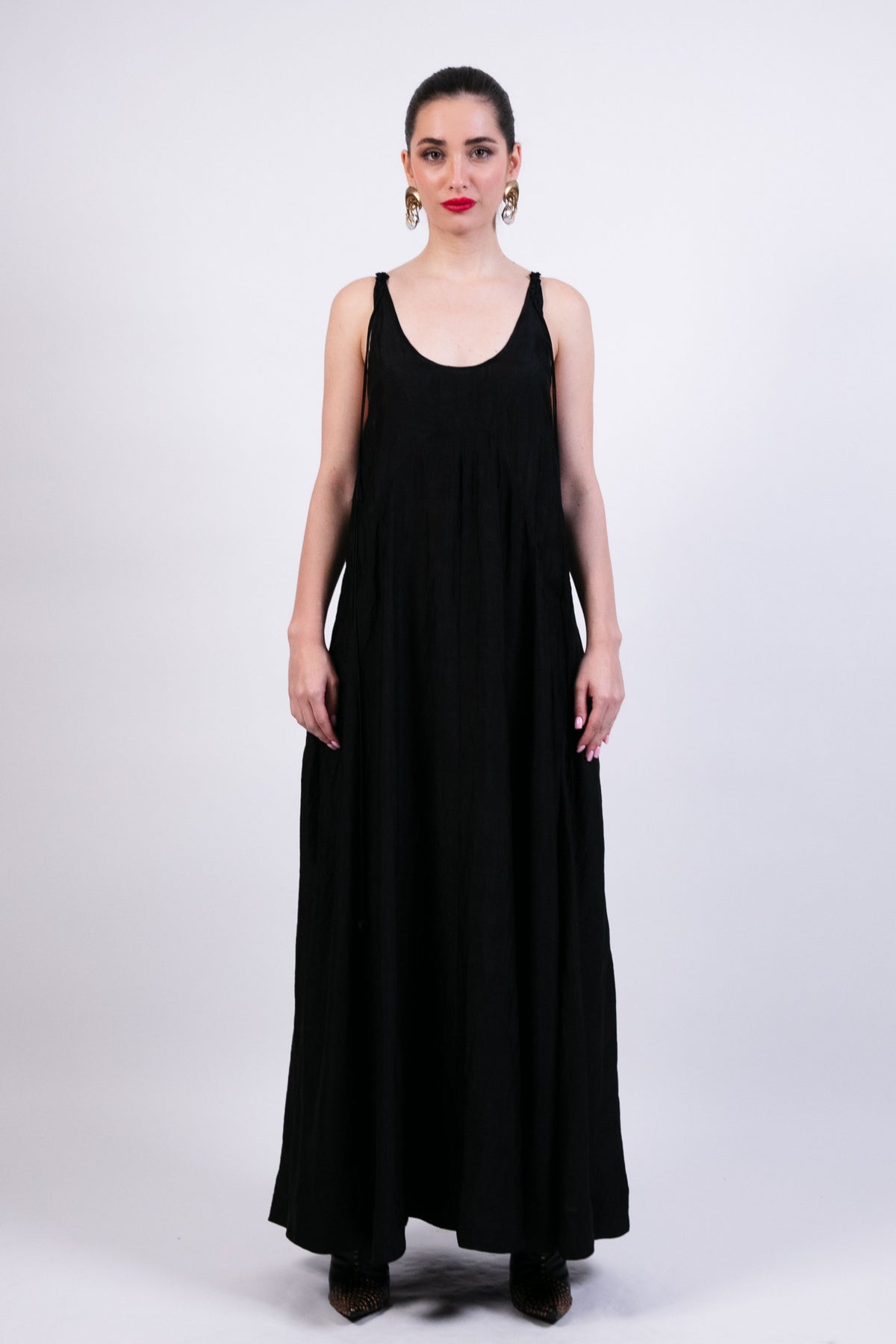Coin Embroidery Black Dress