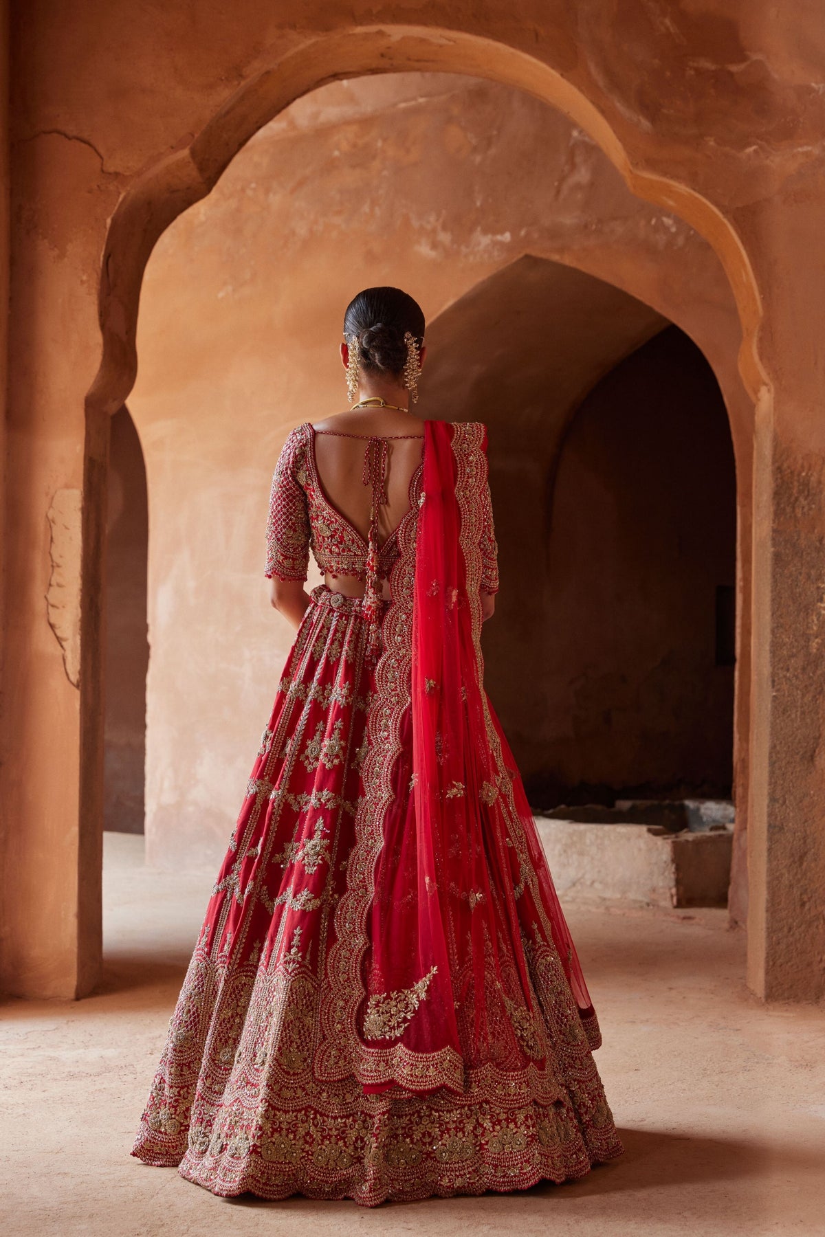 Scarlet Red Raw Silk Lehenga Set