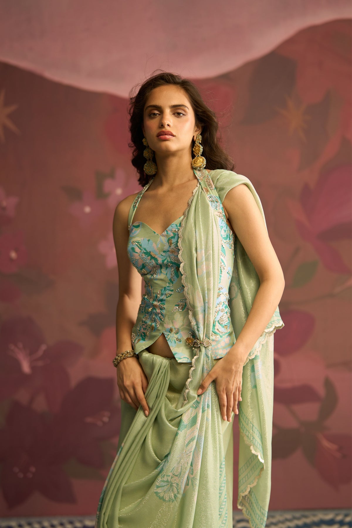 Mint Green Sage Saree Set