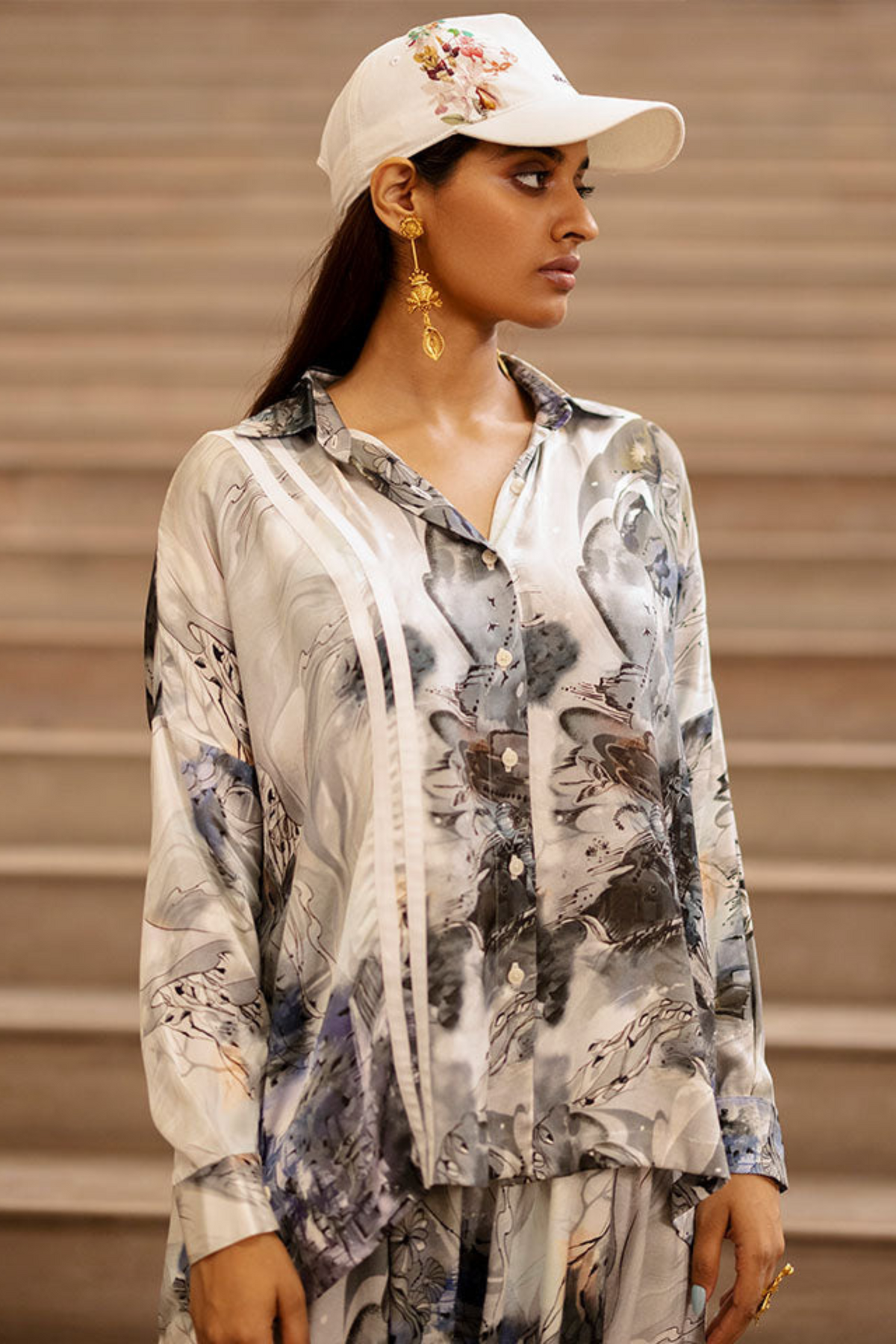 Ink Bleed Printed Shirt With Pants