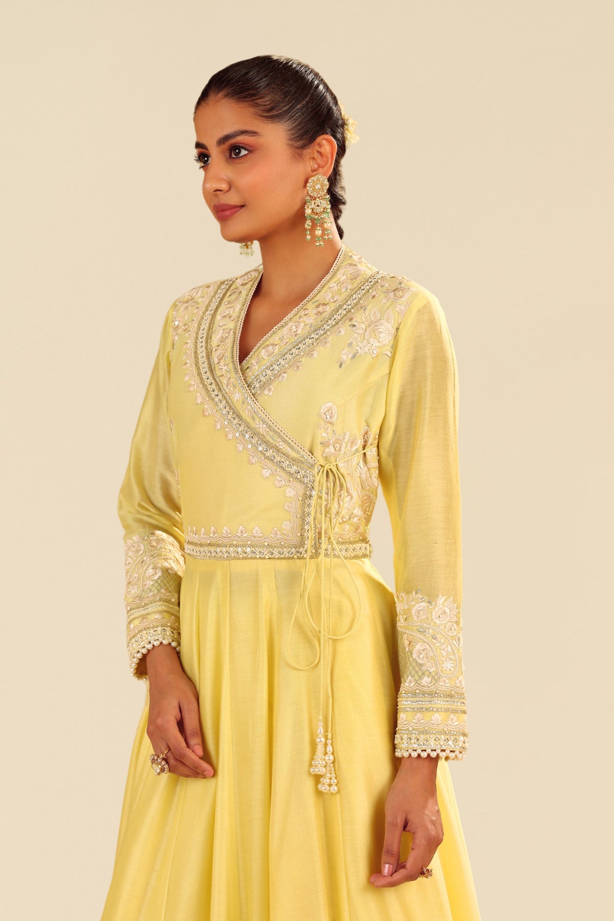 Lemon Yellow Anarkali With Skirt