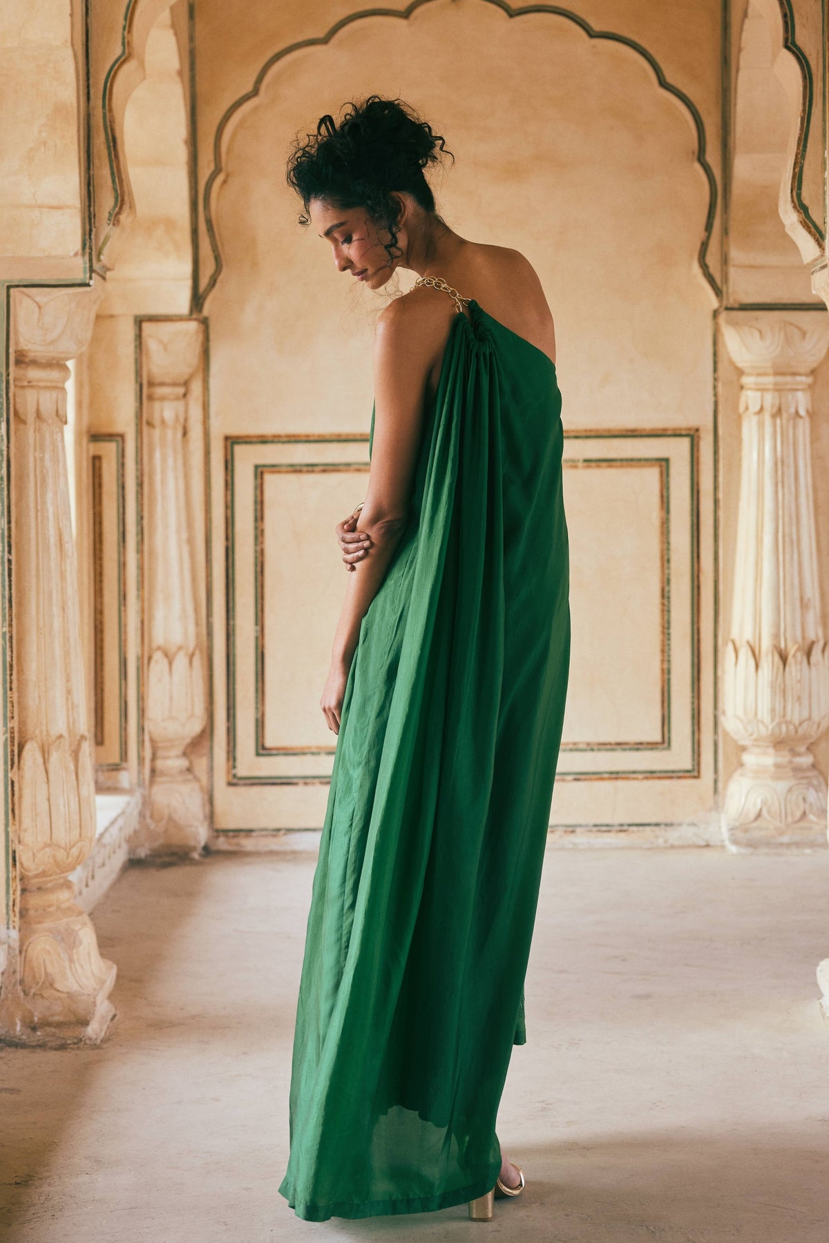 Emerald Green One Shoulder Dress