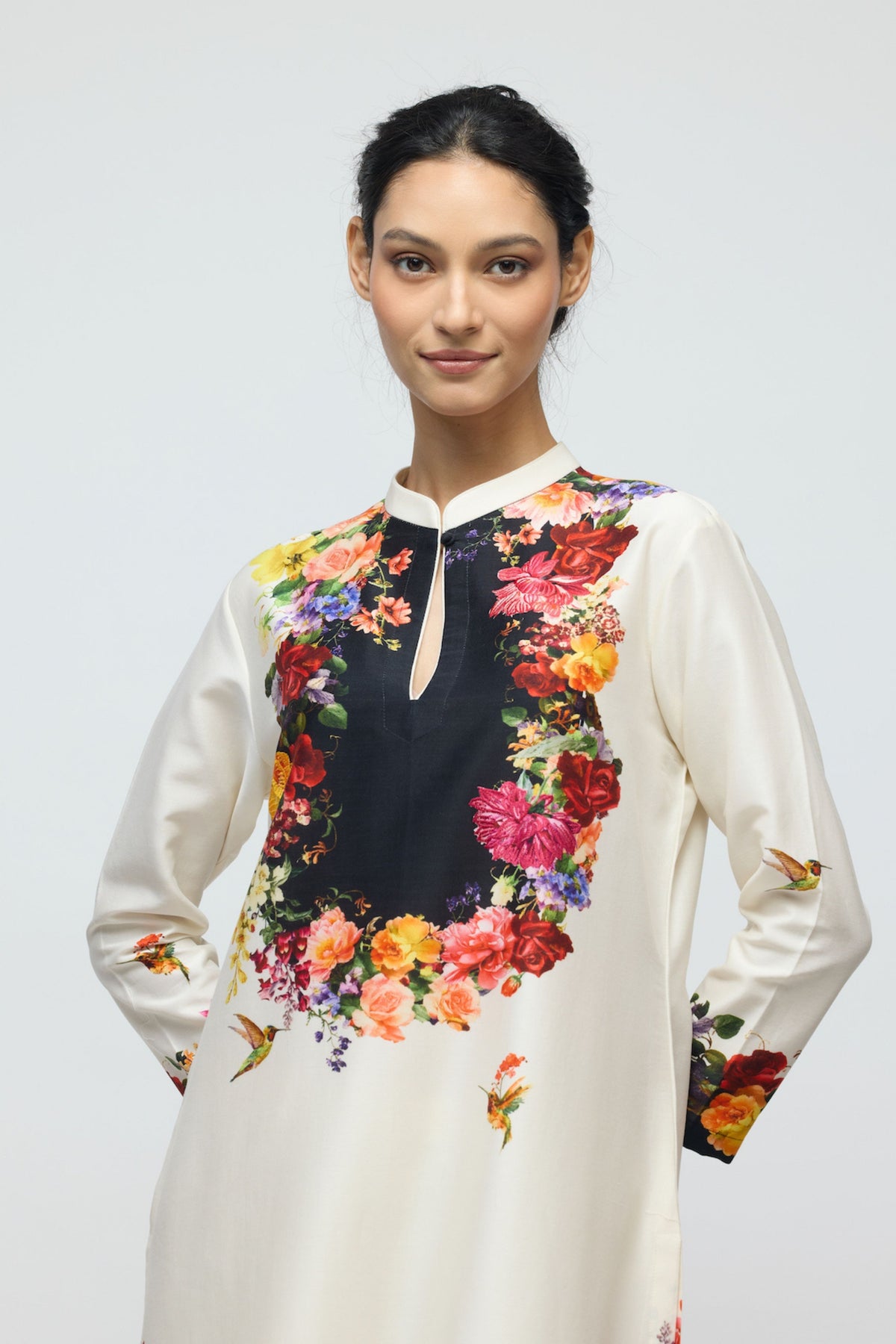 Floral Printed Chanderi Tunic Set