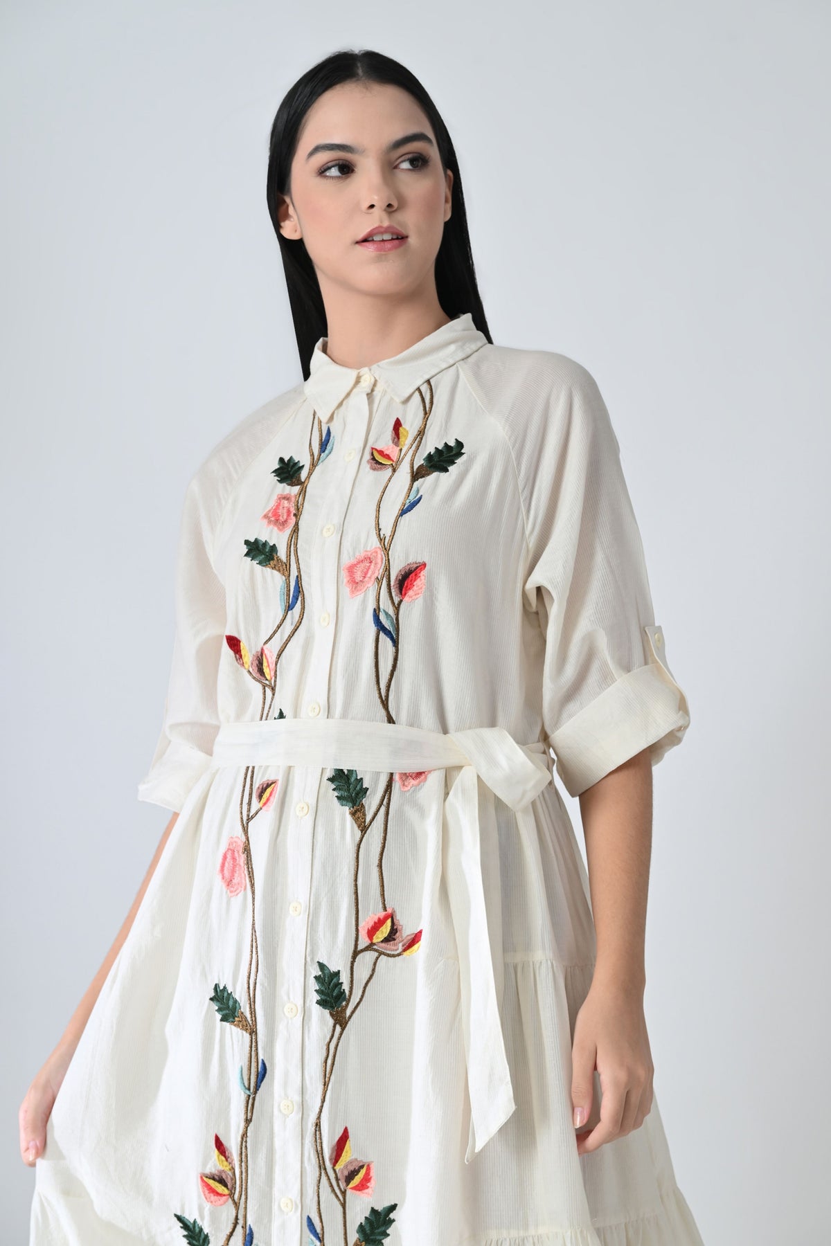 Ivory Floral Embroidered Dress