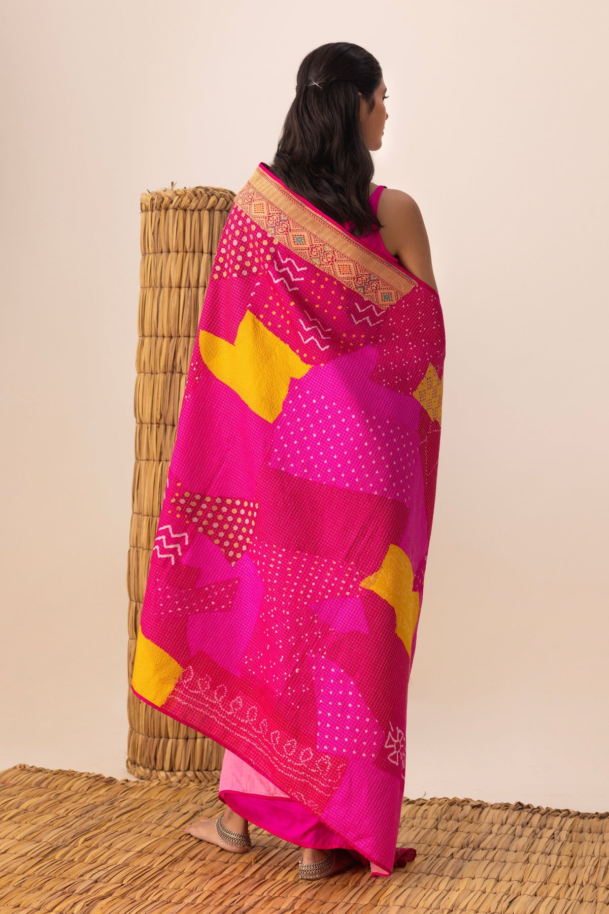 Rani Multi Bandhani Patchwork Saree set