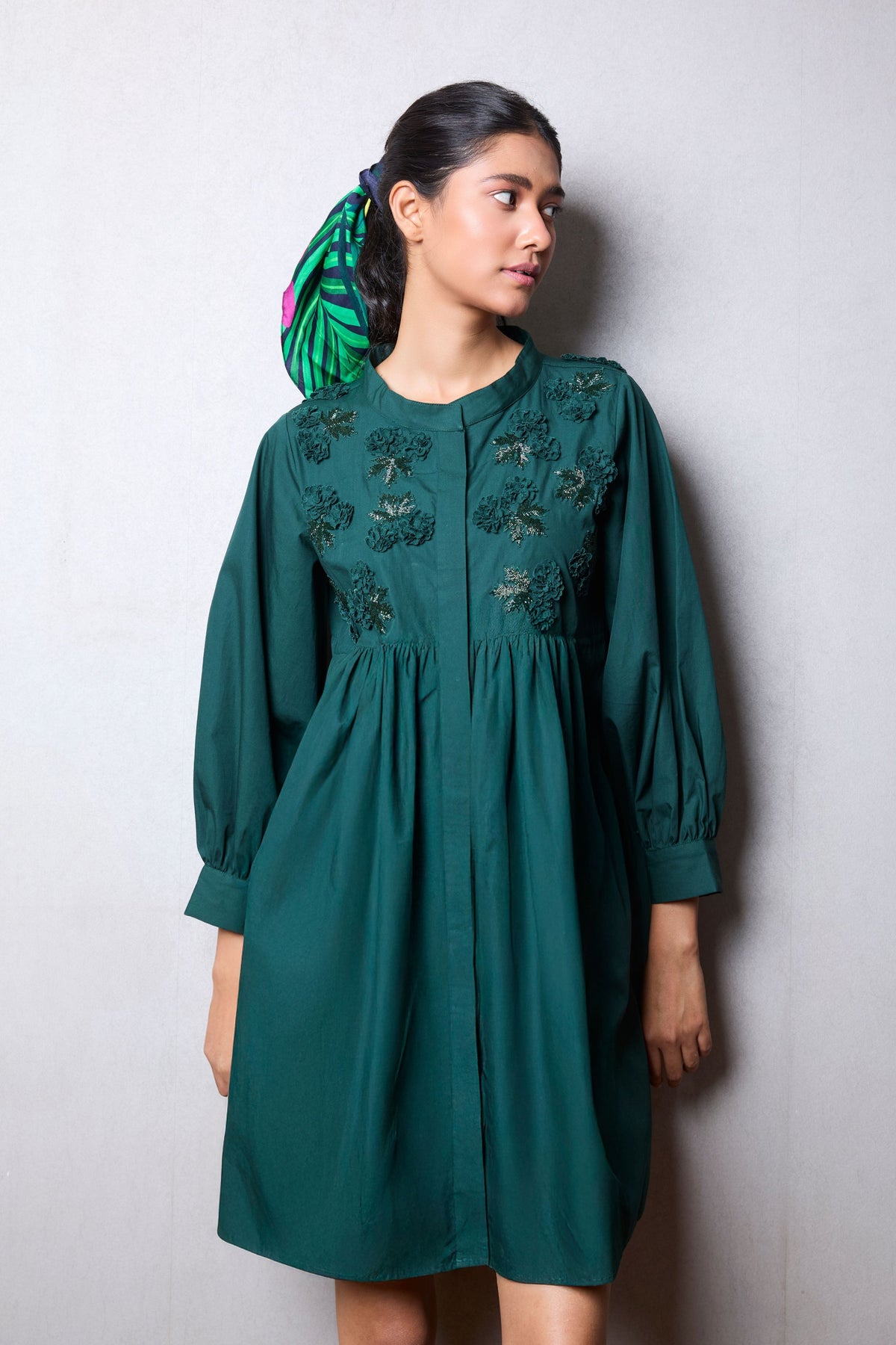 Maple Glow Yoke Green Dress