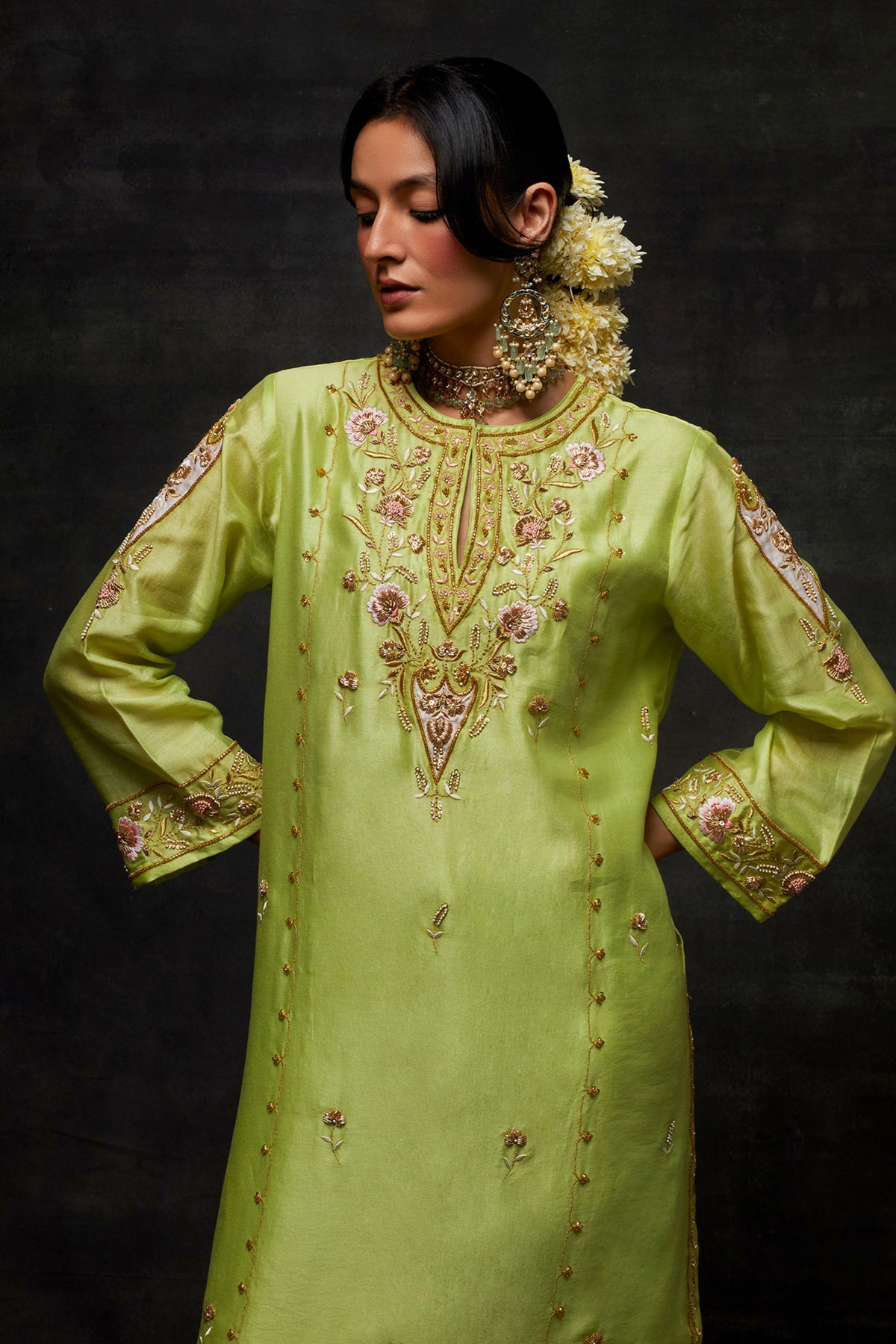 Green Short Kurta Set