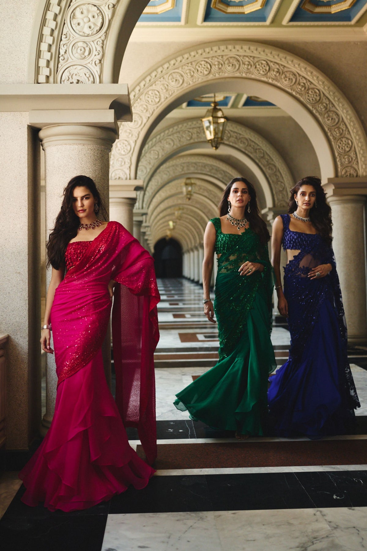 Ink Blue Draped Saree Set