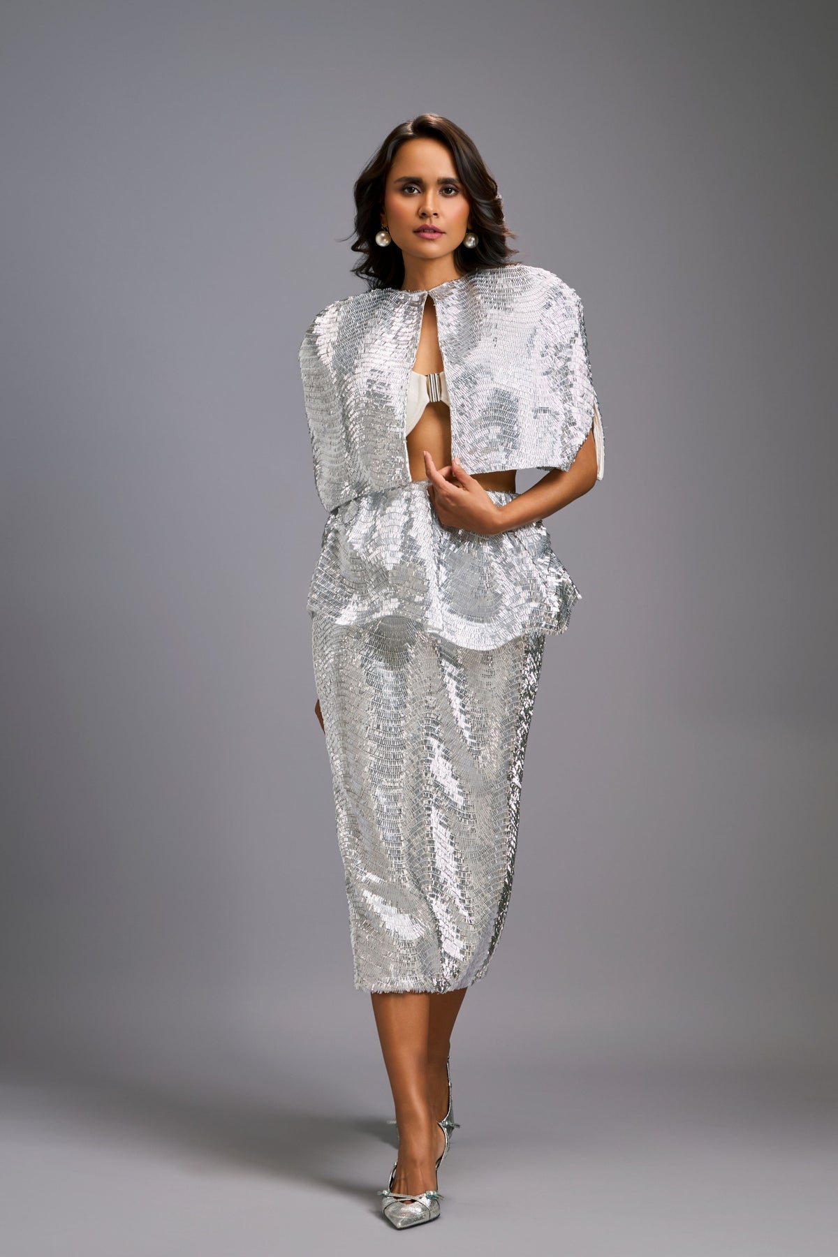 Shimmer Structured Silver Cape