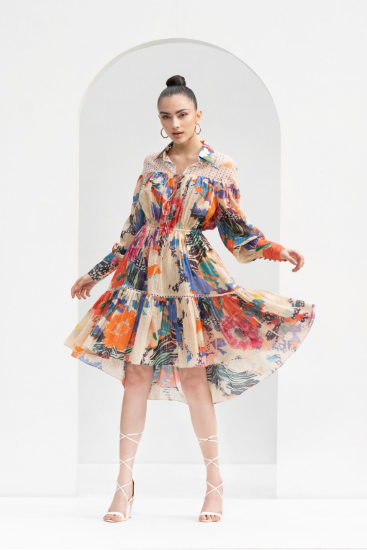 Ivory Garden Printed Short Dress