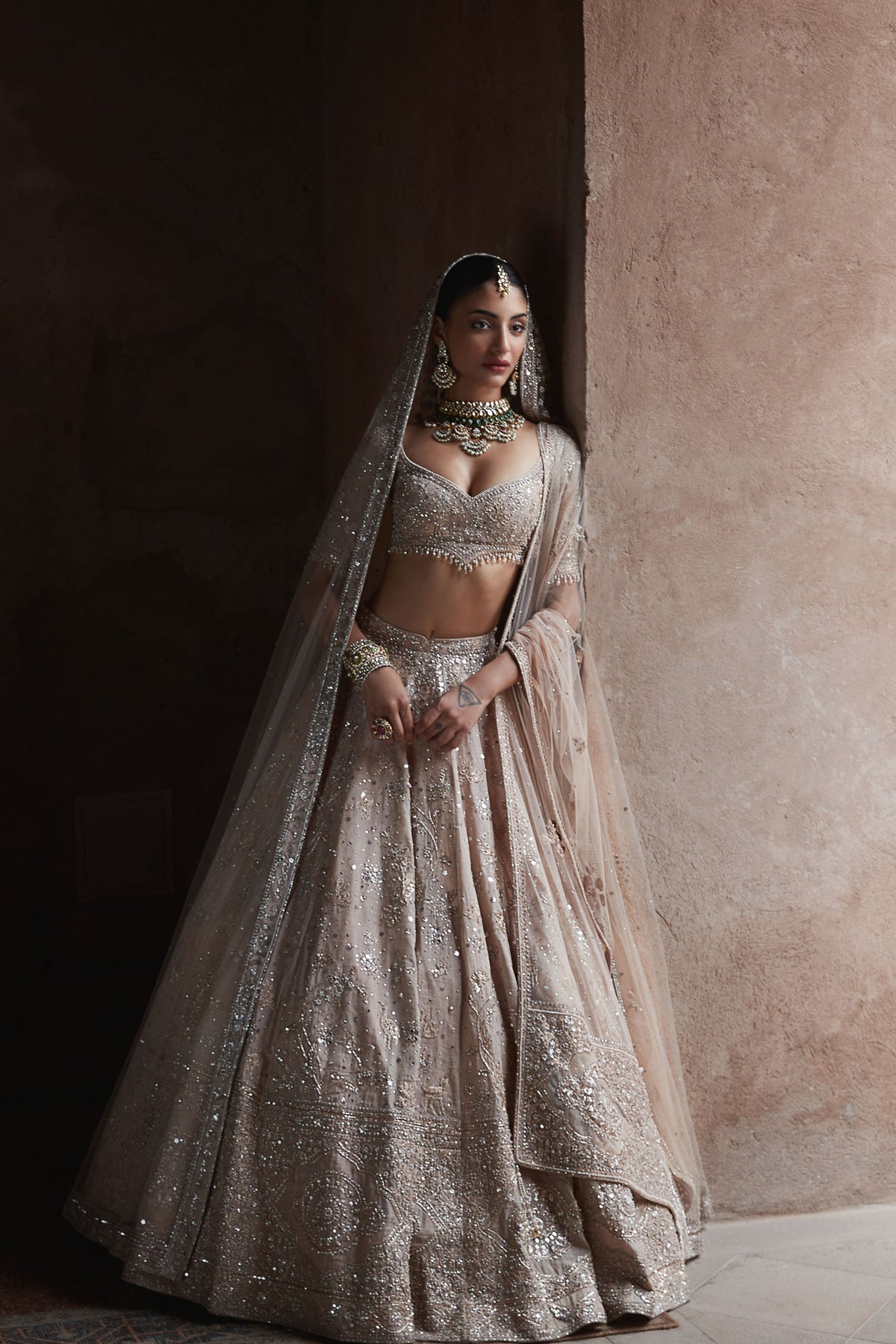 Peach Masai Landscape Lehenga Set