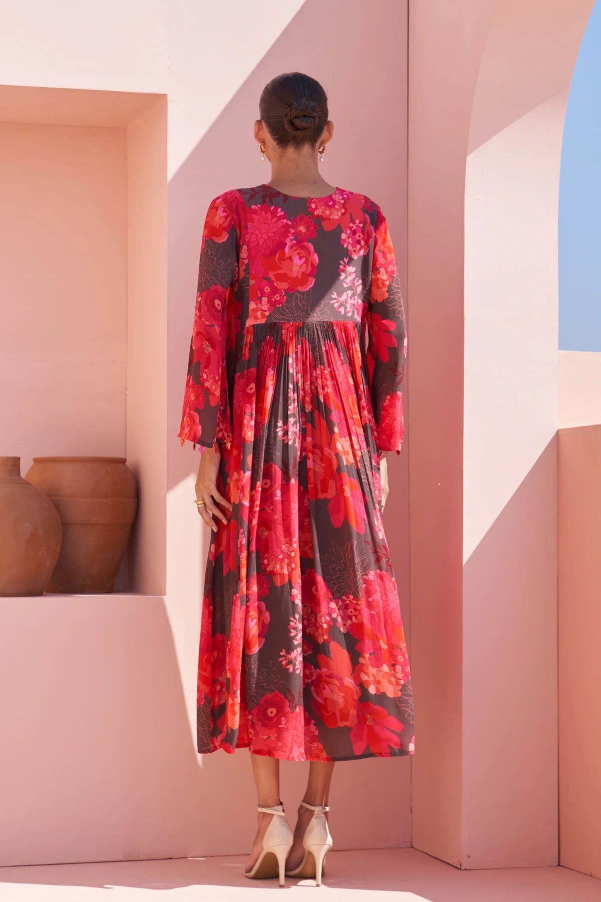 Brown Moroccan chain Stitch Maxi Dress