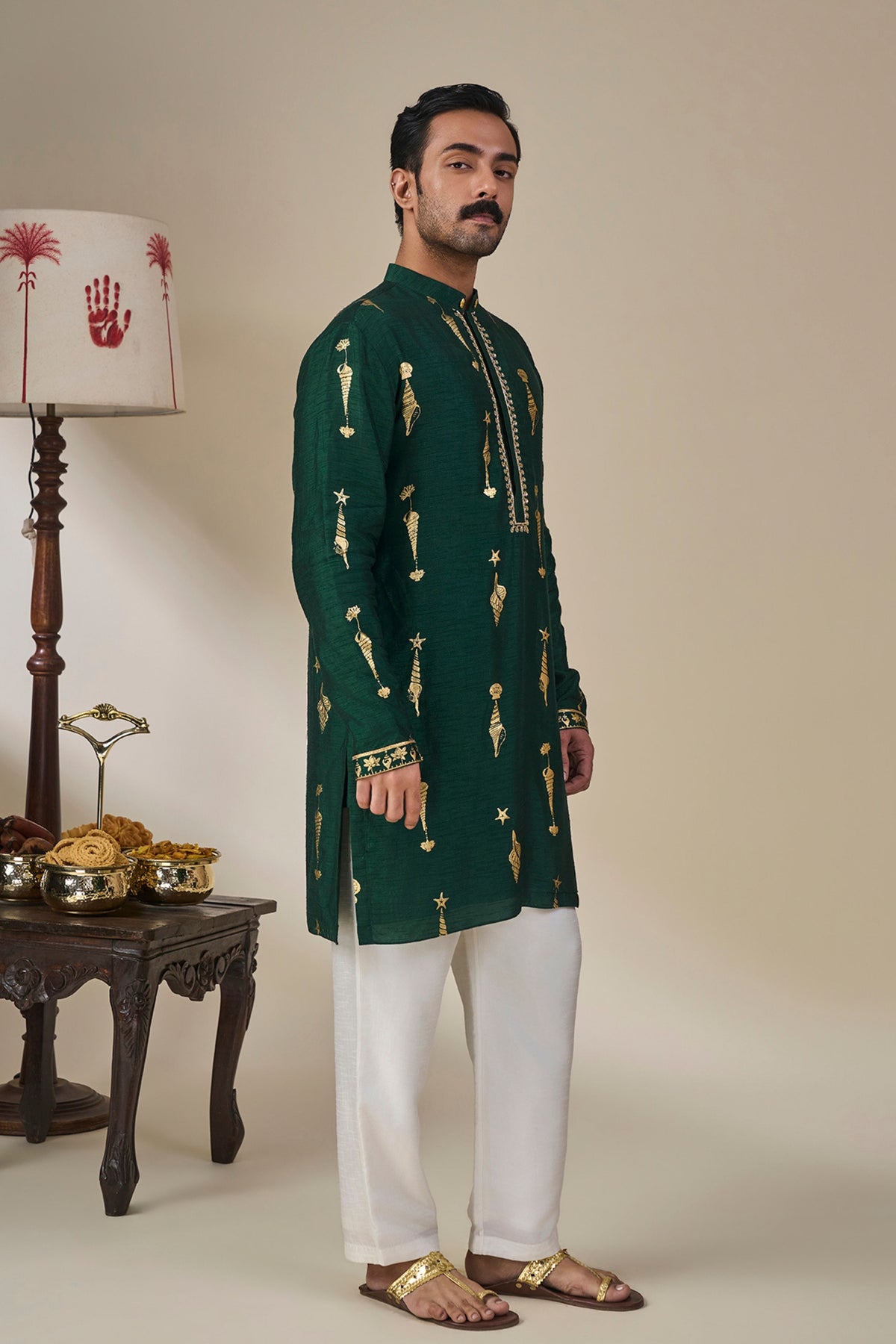Bottle Green Kochi Conch Kurta Set