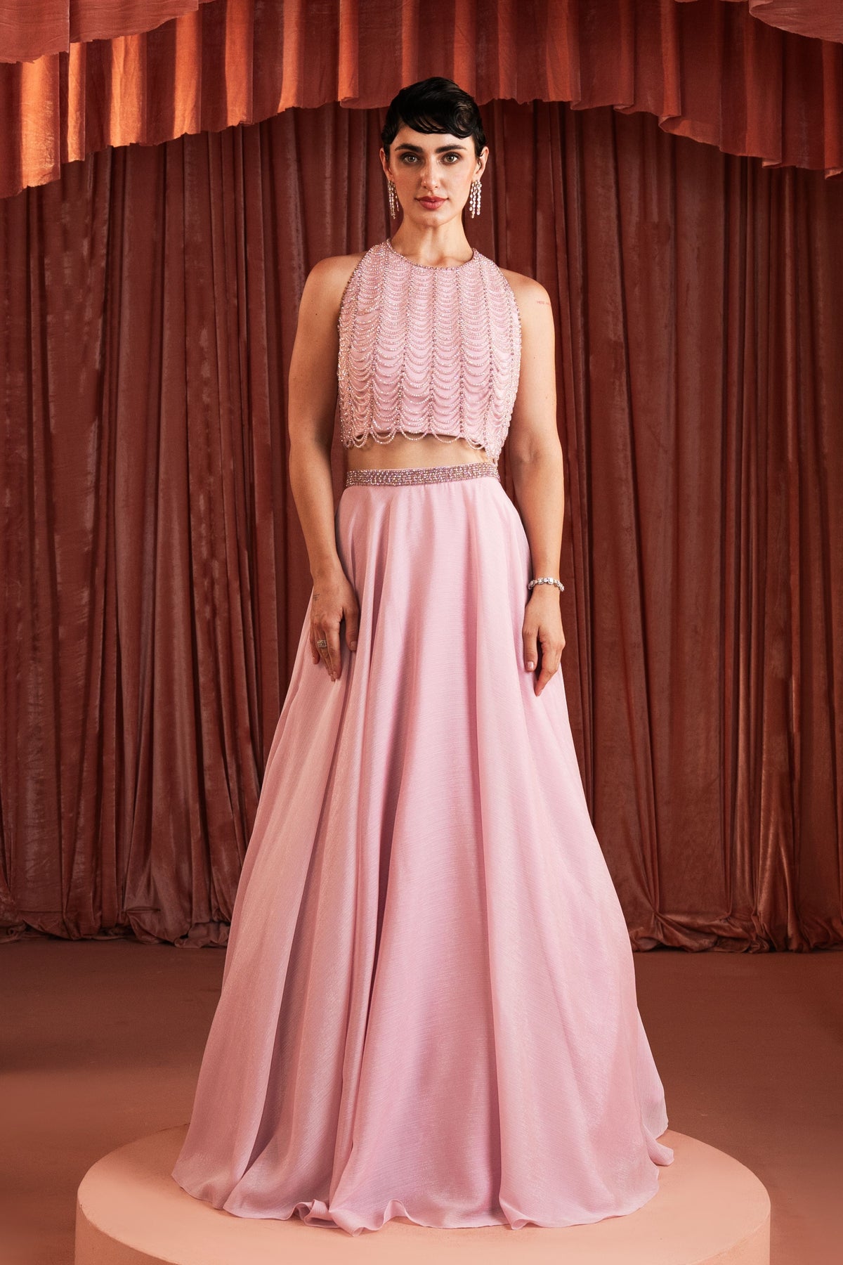 Blush Pink Beaded Skirt Set