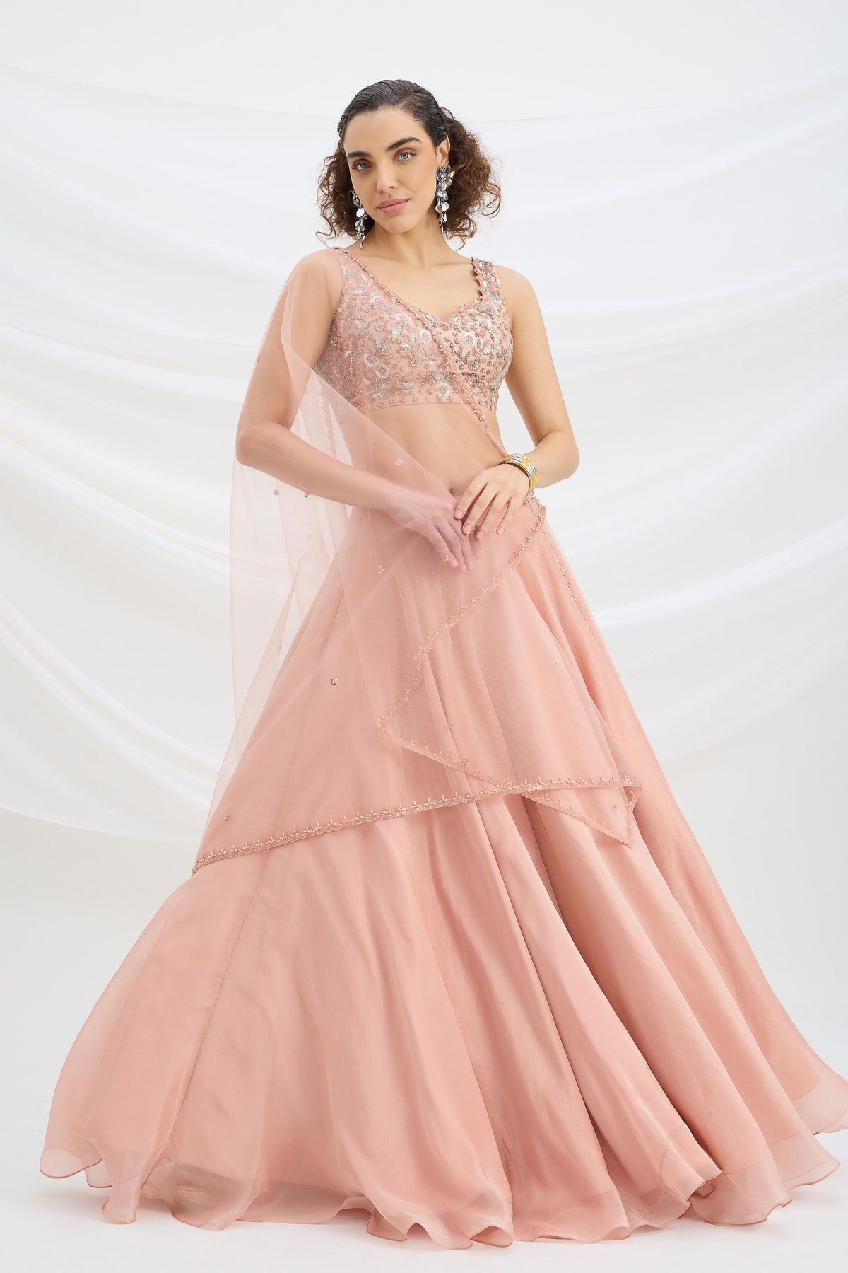 Peach Embroidered Lehenga Set