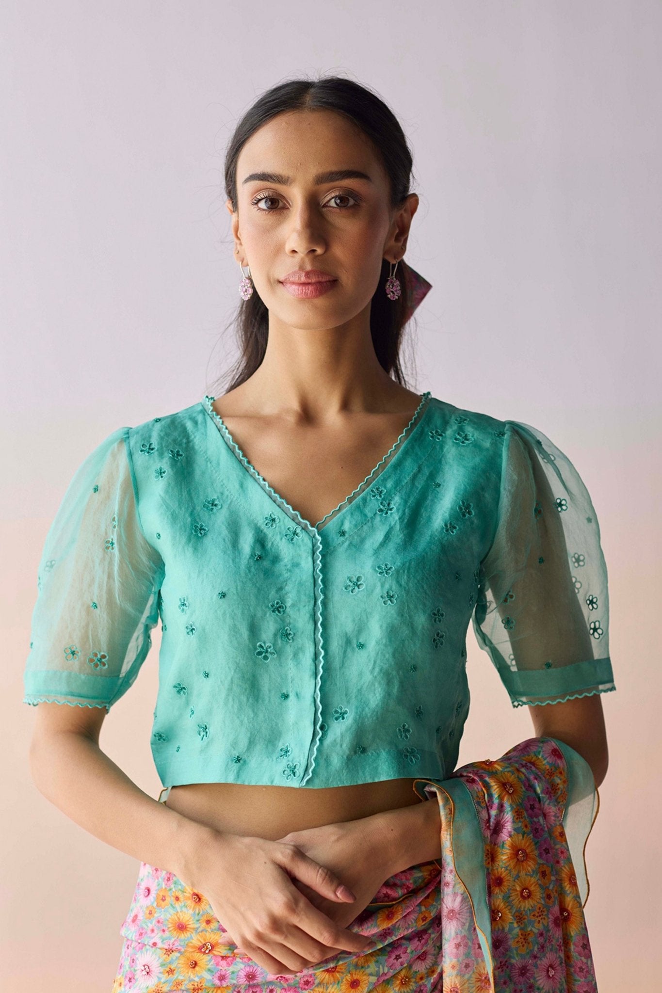Starbloom Coral Blue Blouse - Surmaye - Elahe