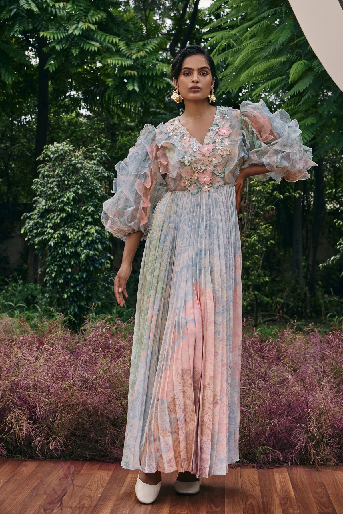 pankaj and nidhi pleated dress LINK PLEATED DRESS ENSEMBLE