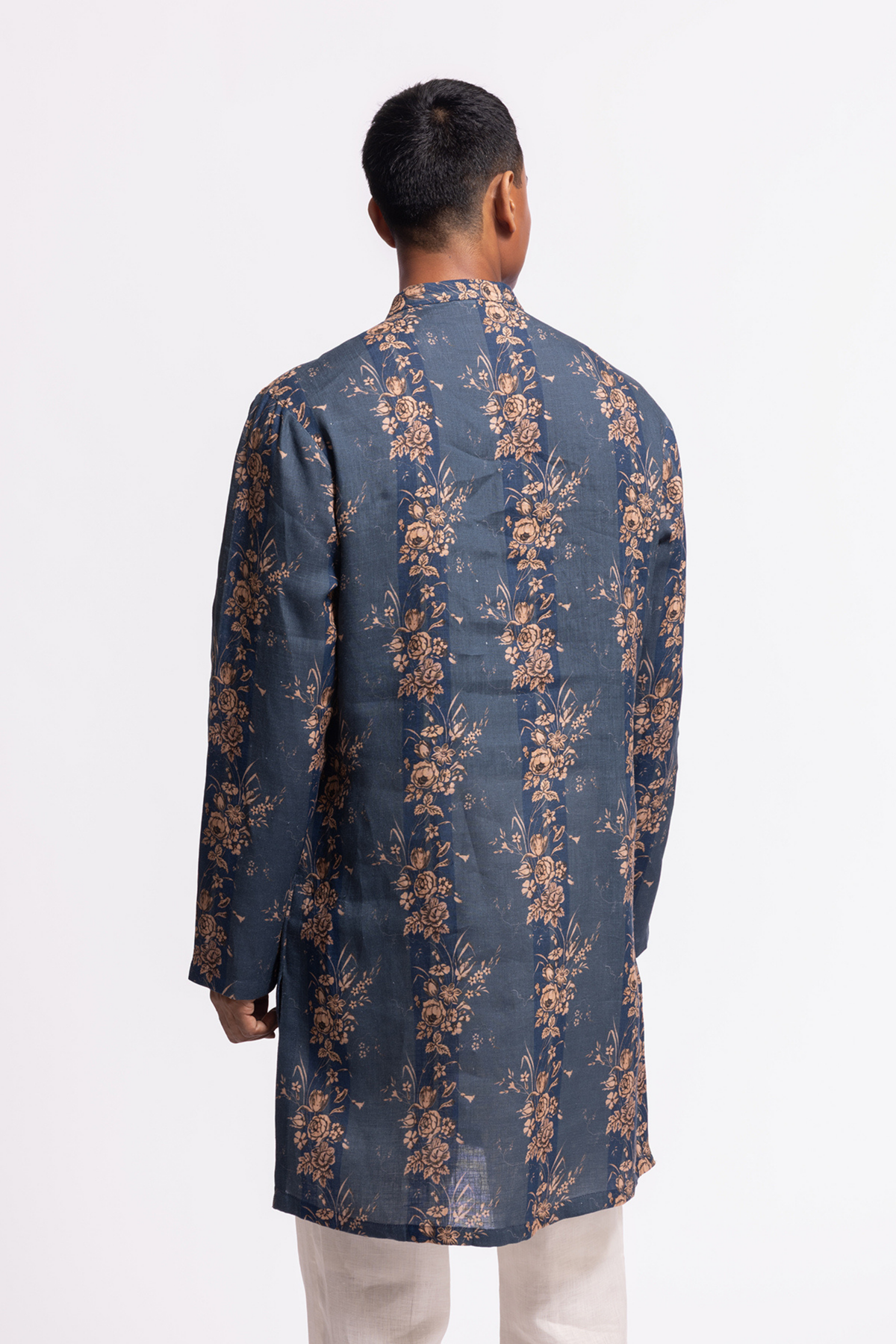 Floral Printed Linen Short Kurta With Pockets