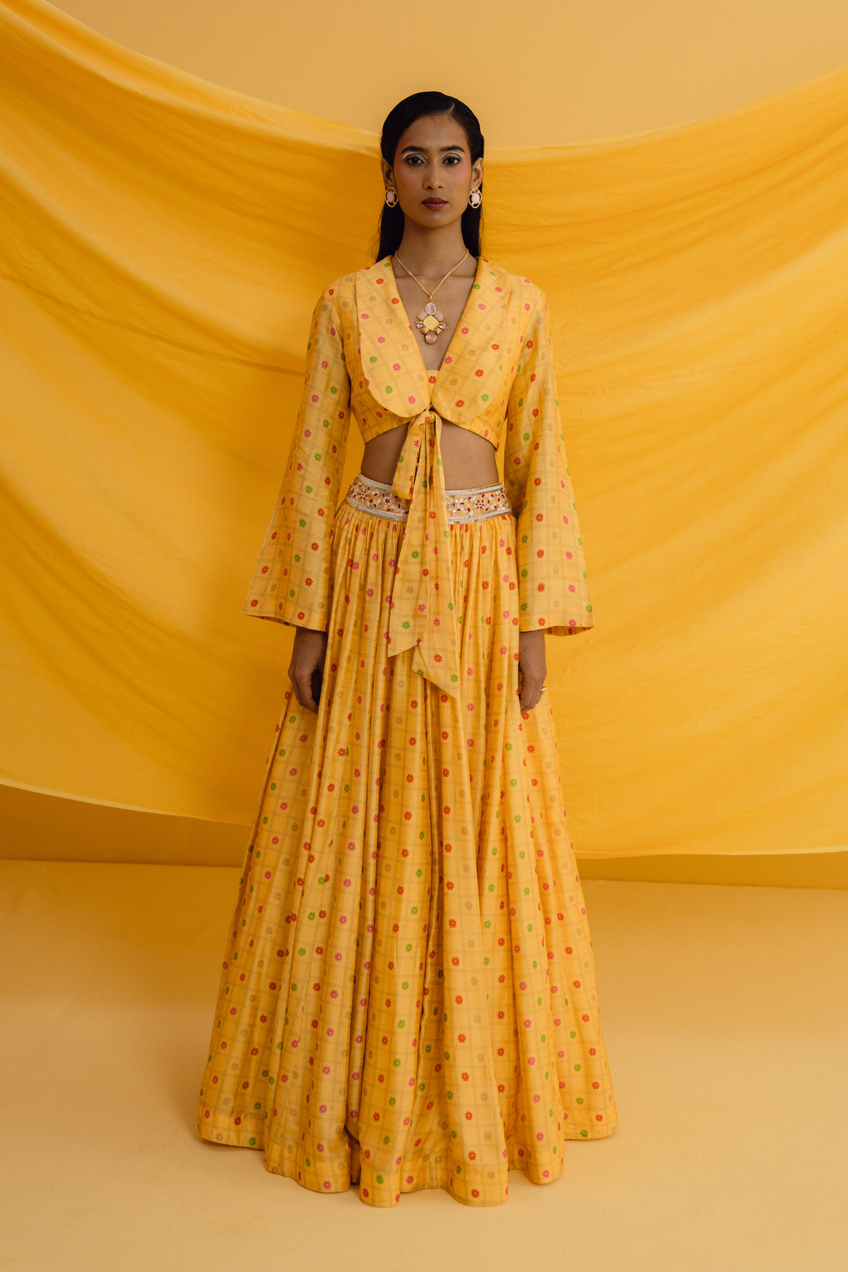 Yellow Peter Pan Collared Lehenga Set