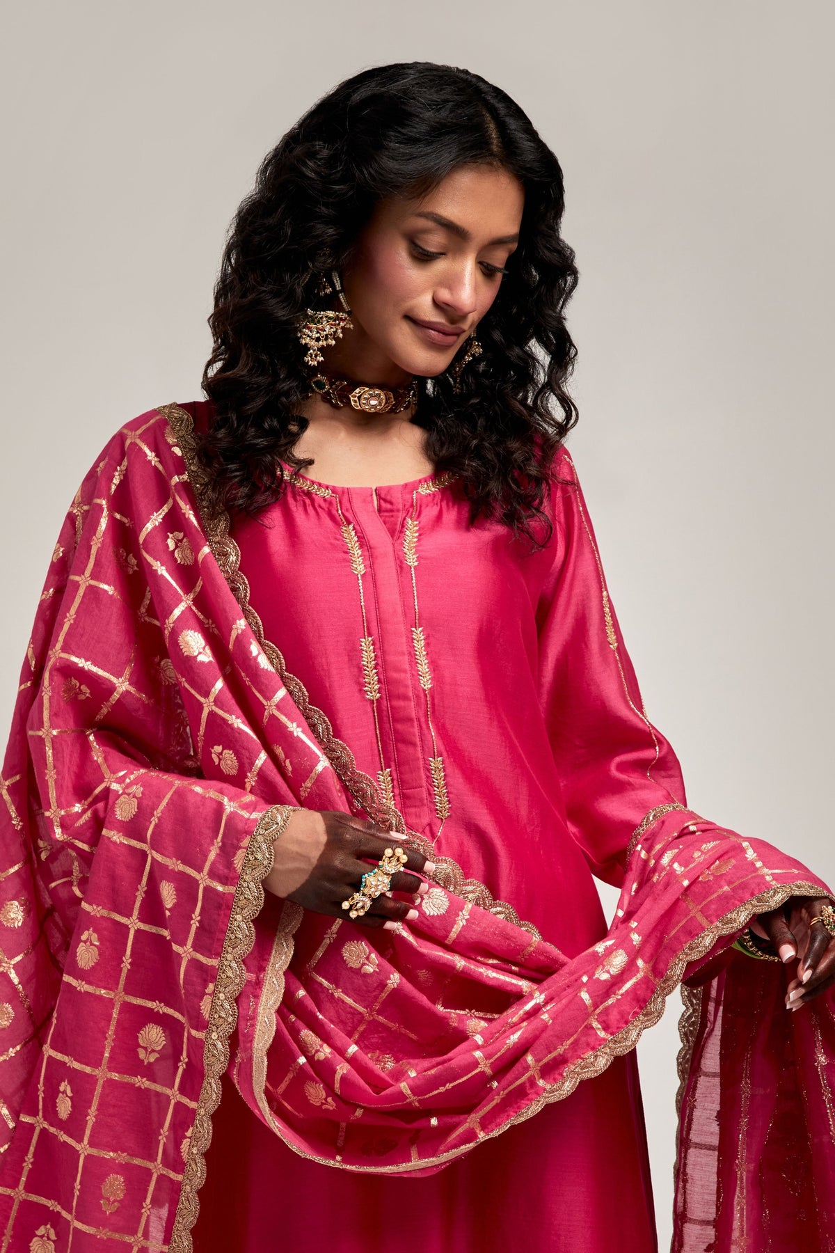 Embroidered Fuchsia Kurta Set