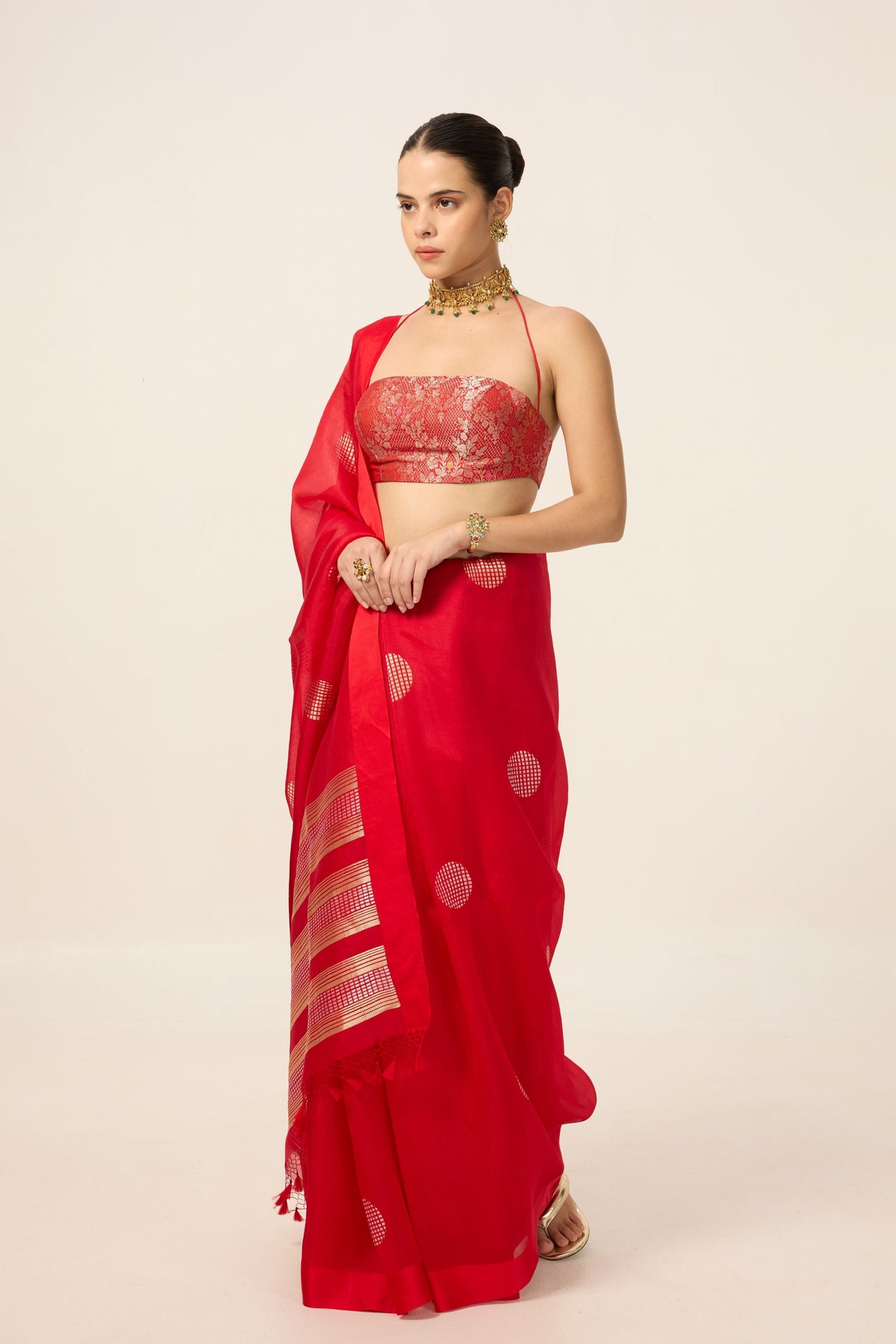 Crimson Red Organza Saree