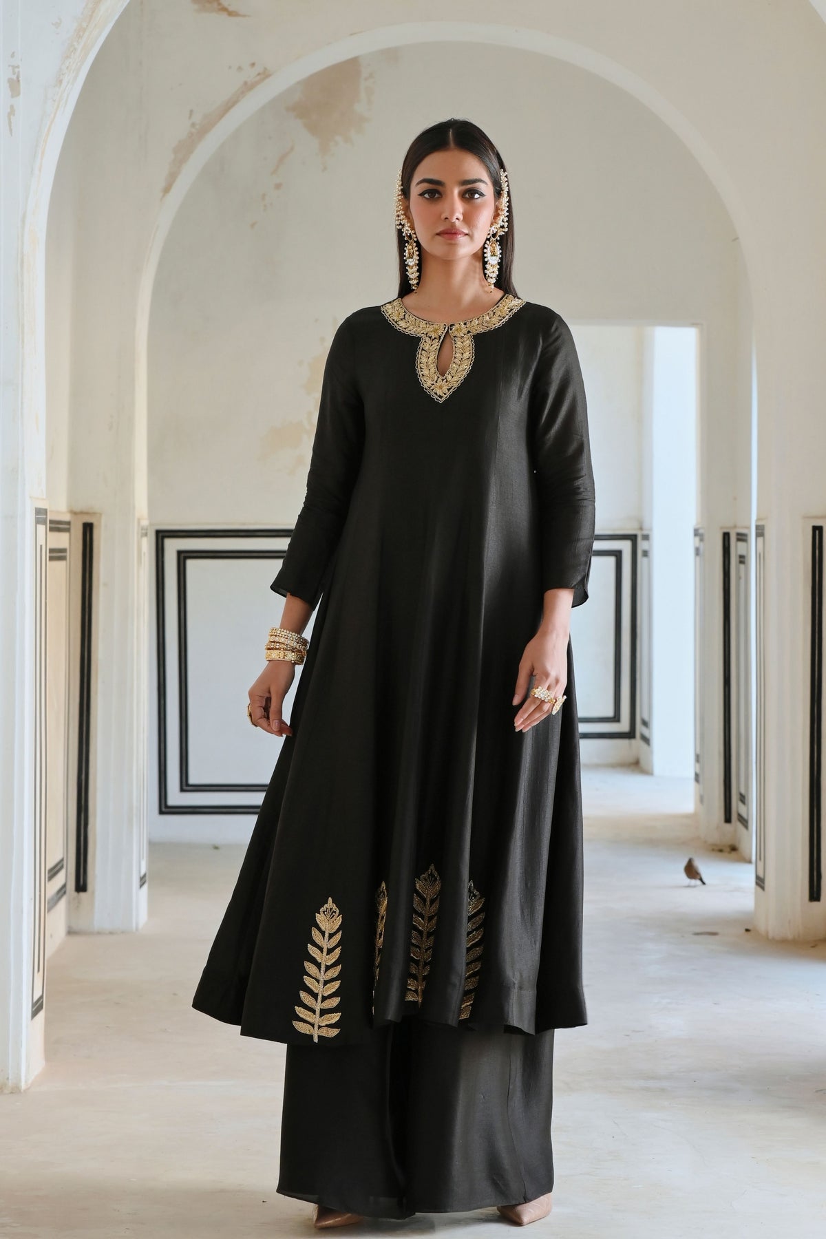 Black Embroidered Anarkali Set