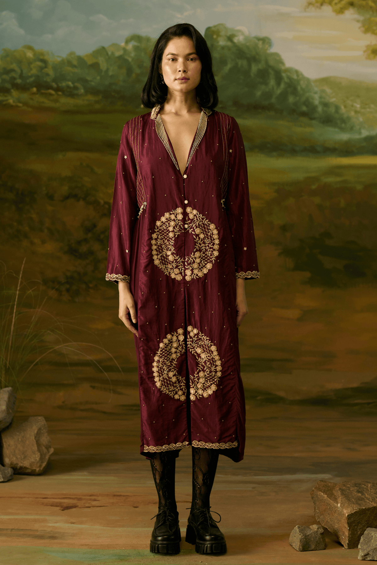 Crimson Embroidered Wine Jacket