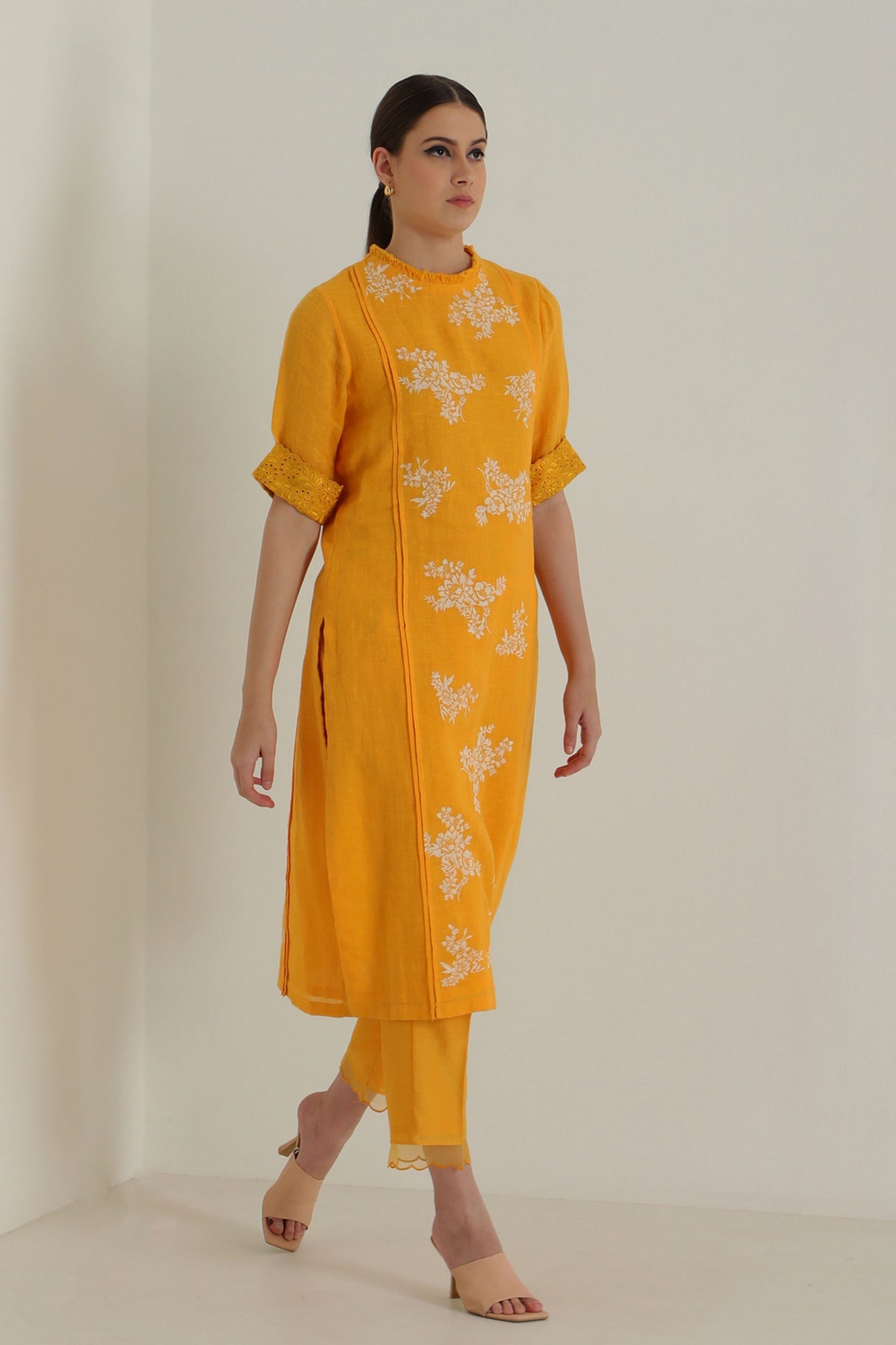 Mustard Chanderi Tunic Set