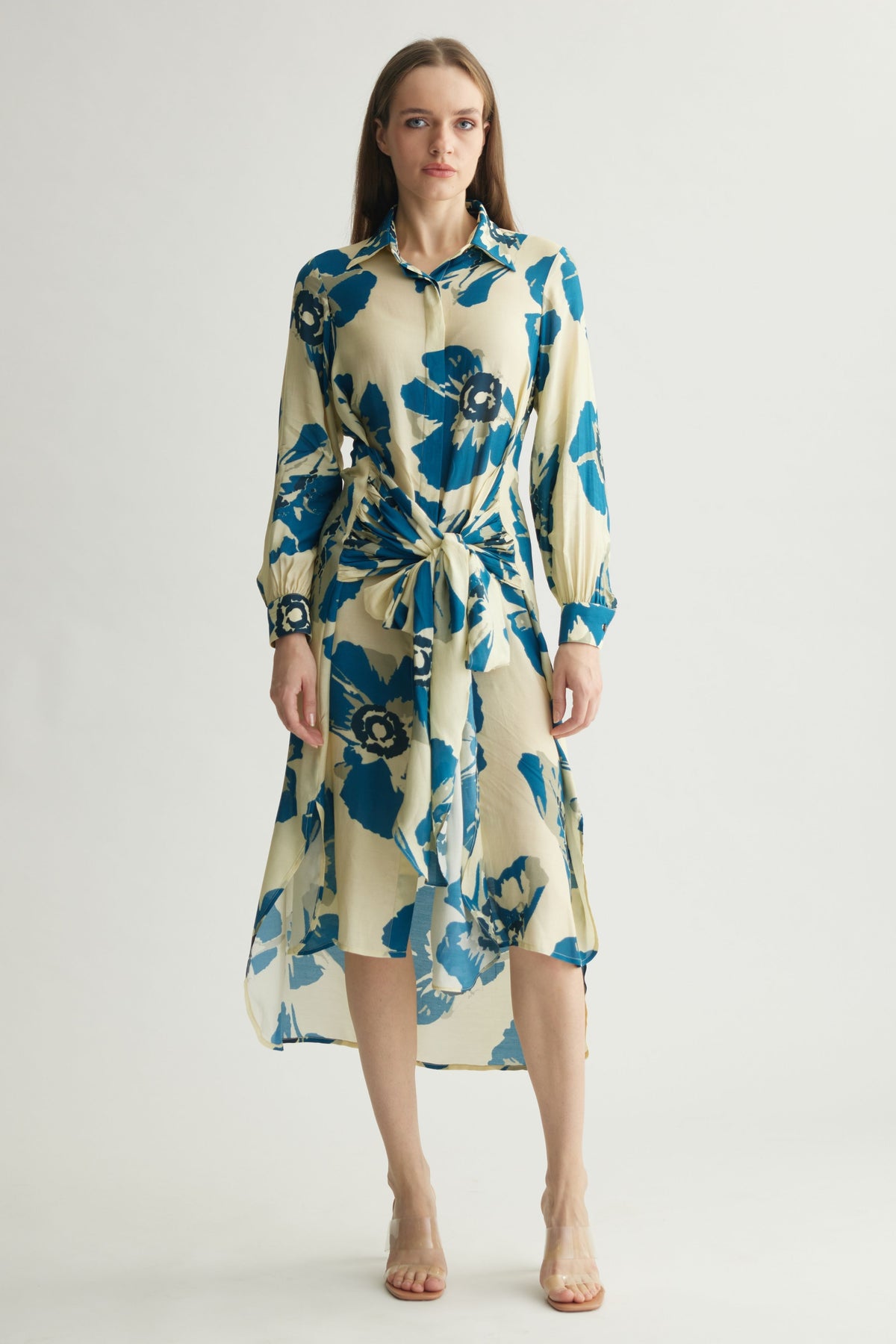 Blue Floral Shirt Dress