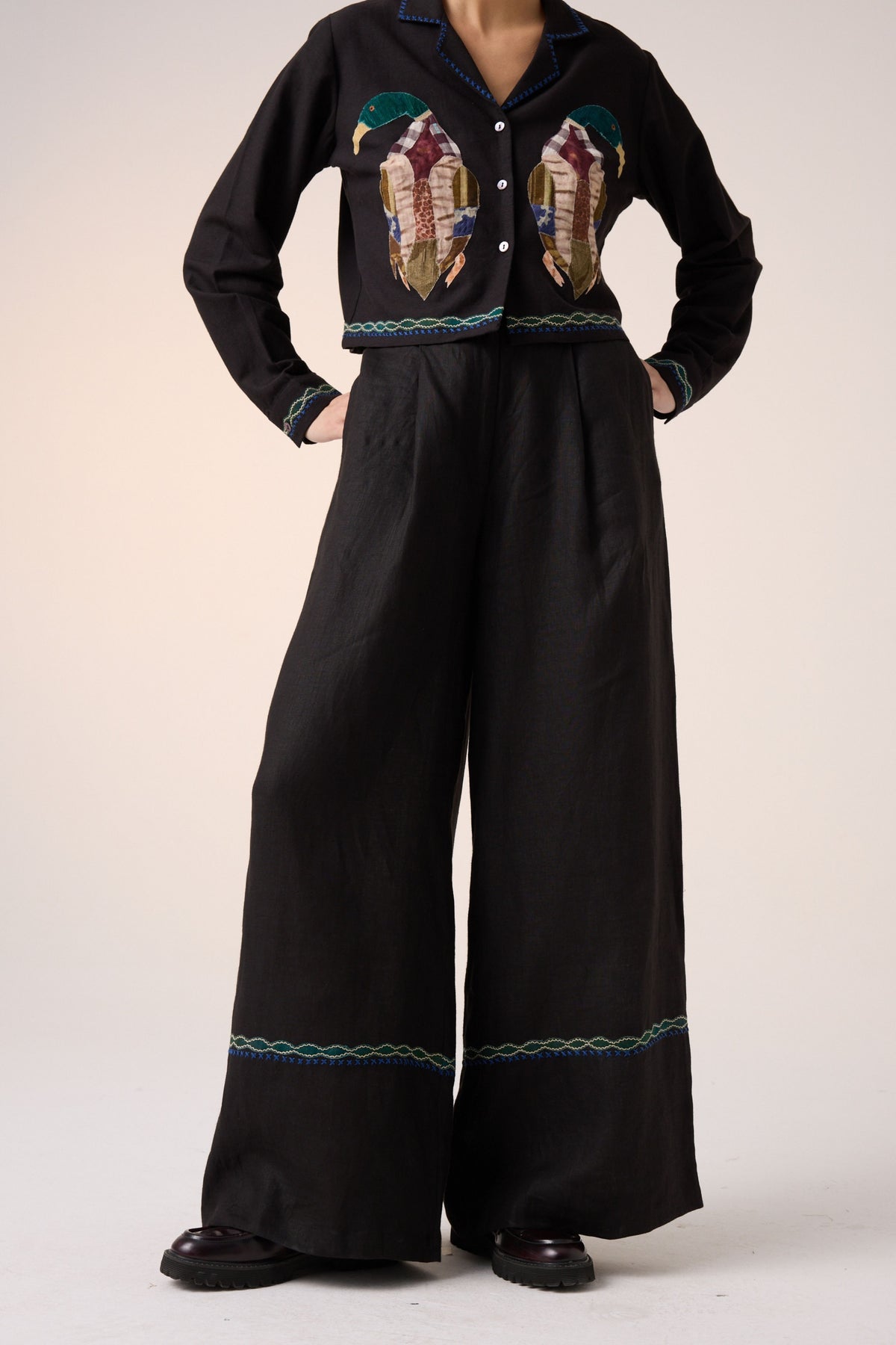 Applique Black Pants