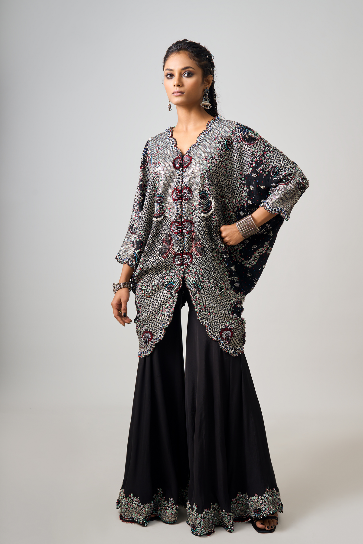 Embroidered Short Kite With Sharara