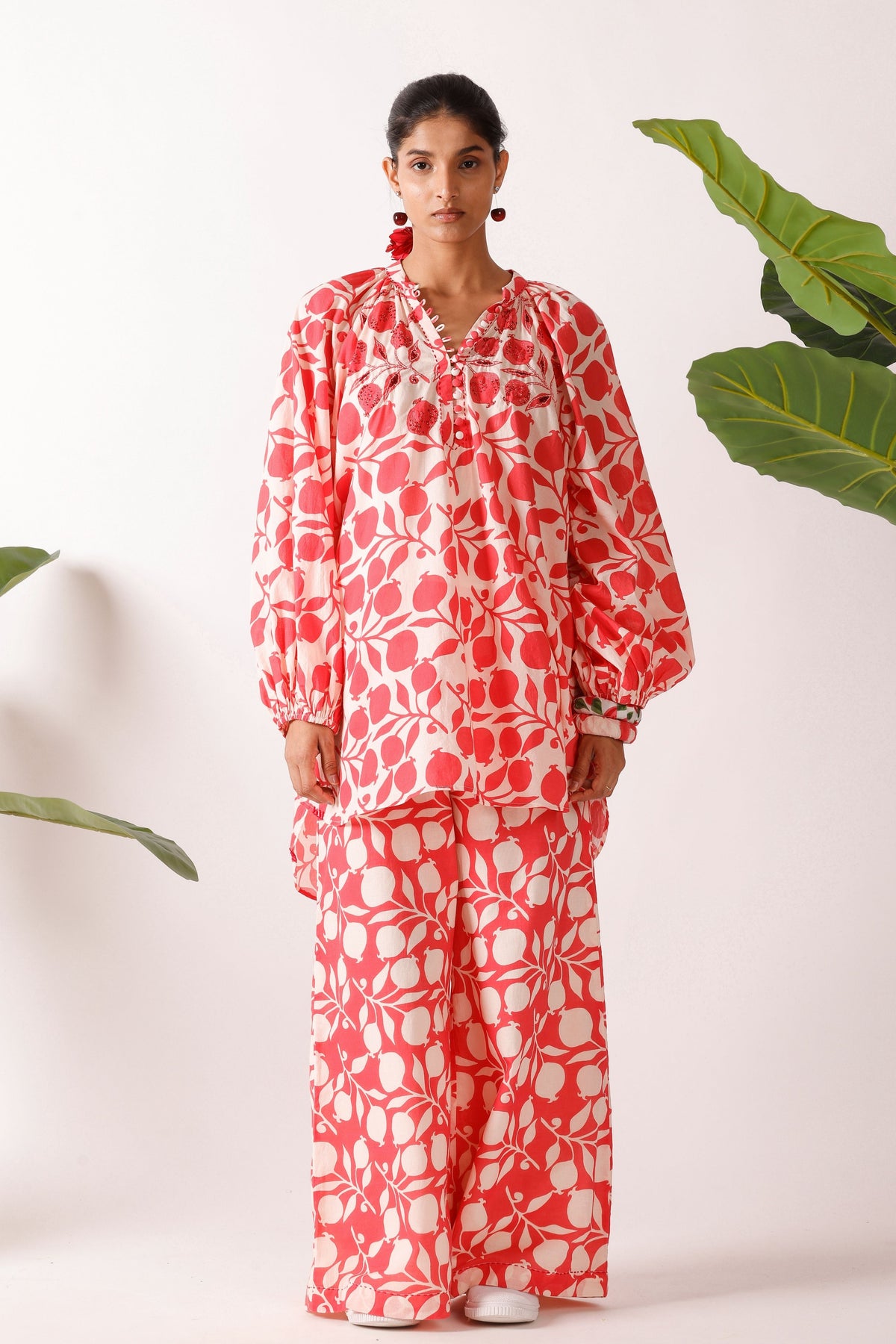 Coral Pomegranate Print Co-ord Set