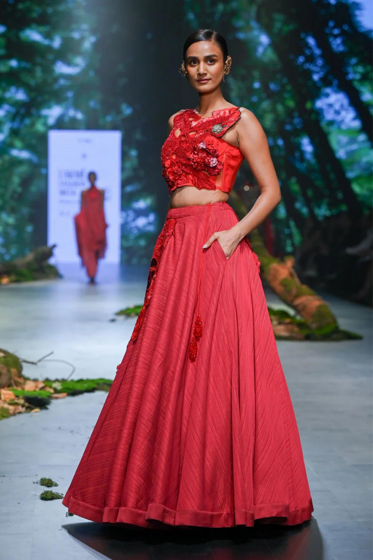 Red Embroidered Lehenga Set