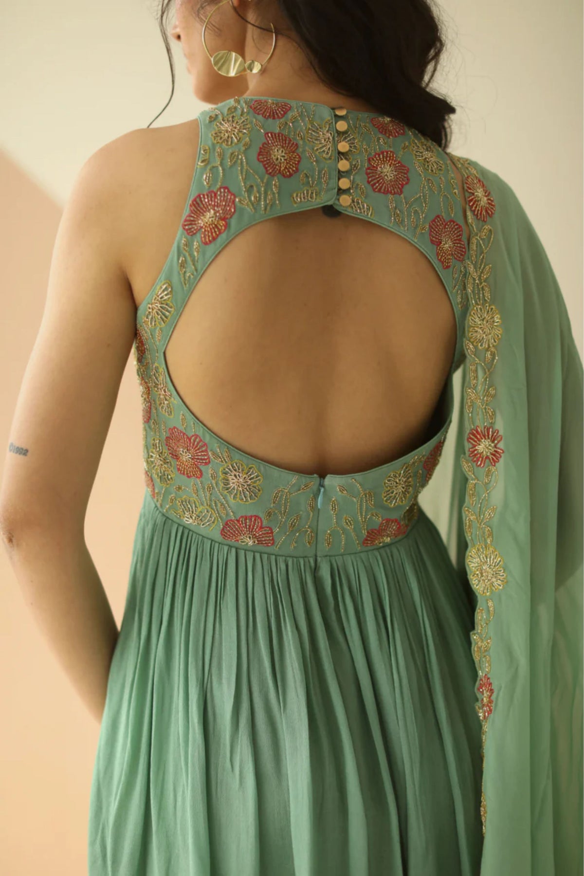 dark mint heavy yoke peplum sharara